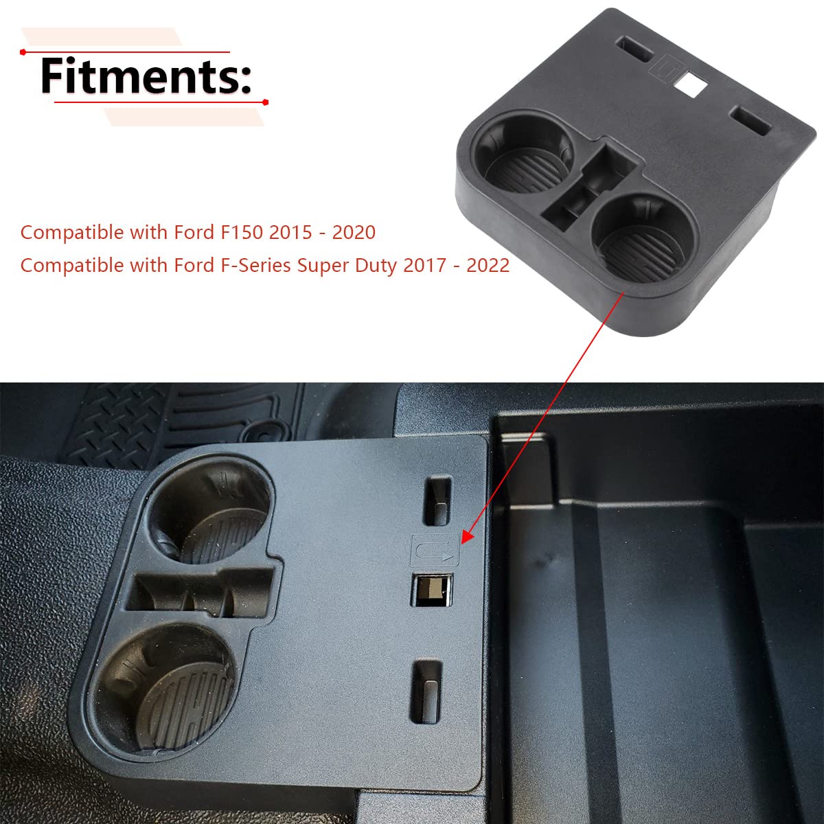 Rlb-Hilon Front Console Cup Holder Compatible With Ford F150 2015-2020 And Ford F-Series Super Duty 2017-2022 Year, Center Cup H