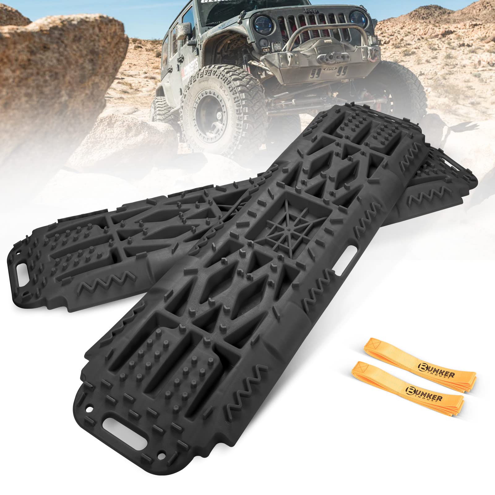 Bunker Indust Offroad Traction Boards With Jack Lift Base, Mud Sand Tracks Snow Tire Traction Mat Recovery Ramp For 4X4 Jeep Tru