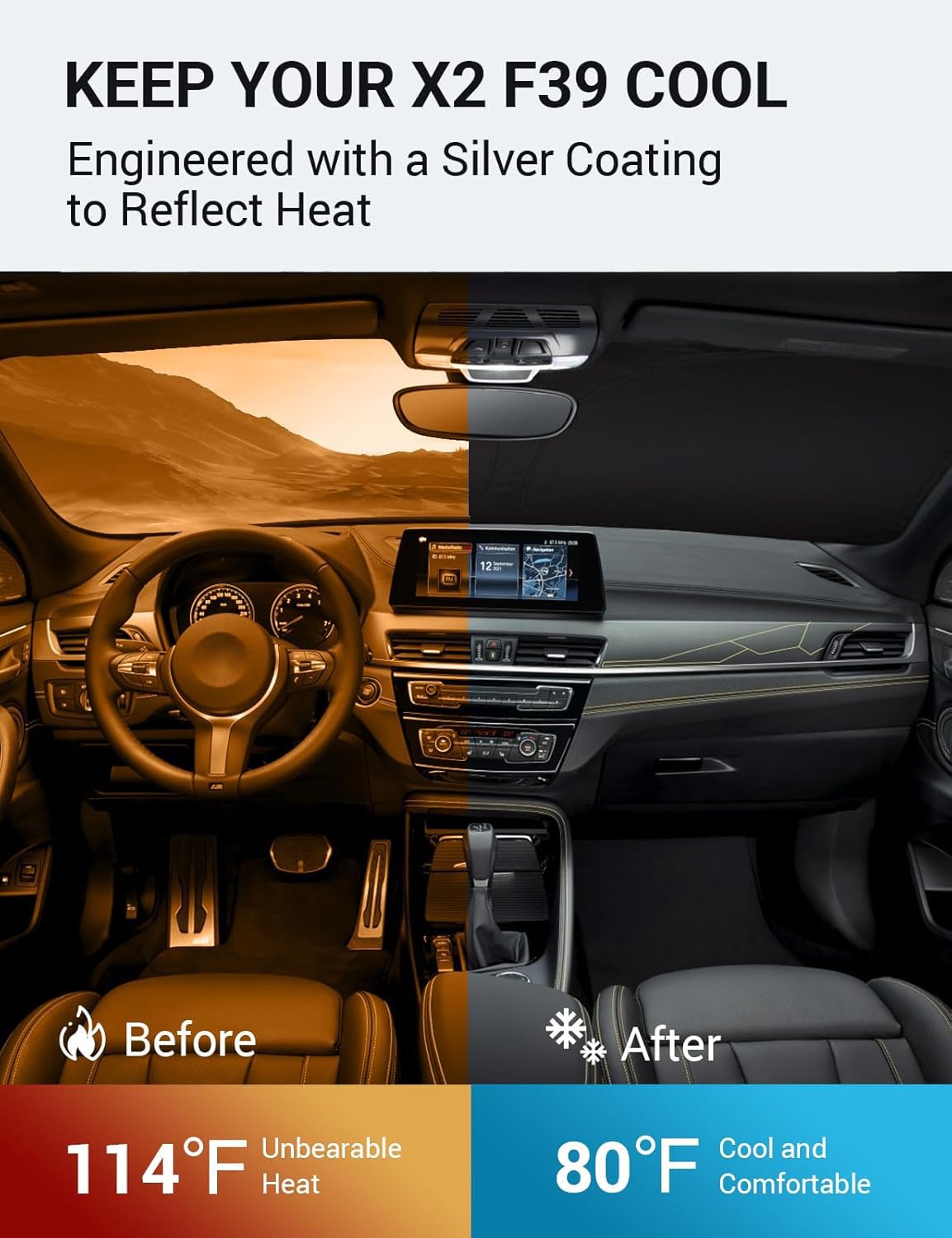 Proadsy 2025 Upgrade Windshield Sun Shade Custom Fit 2018-2023 Bmw X2 F39 Foldable Front Sunshade Protector Sun Visor Blocks Uv