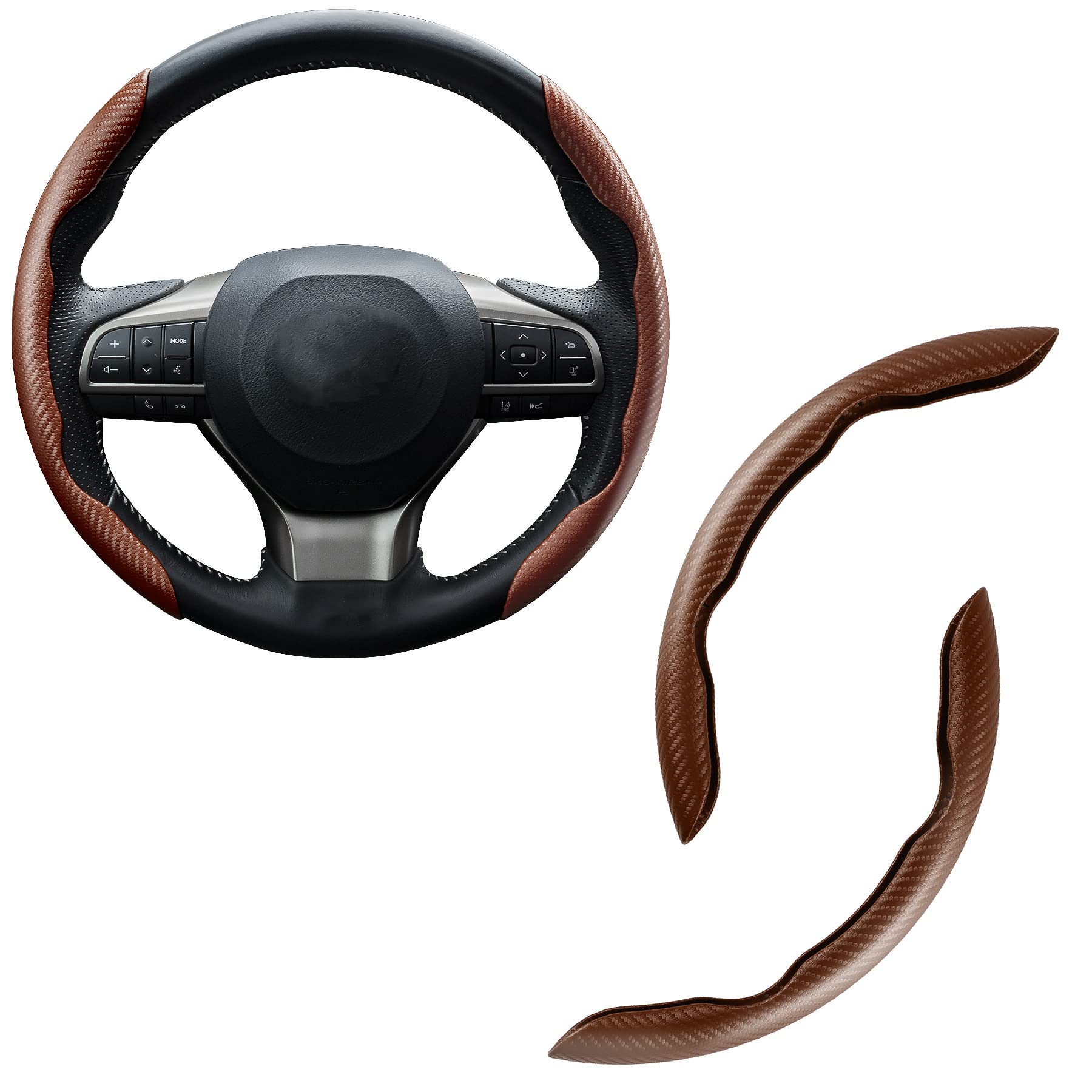 Amiss Car Carbon Fiber Anti-Skid Steering Wheel Cover/ Interior Accessories, Segmented Butterfly Universal 99% Wheel Cover Protector (Champagne)