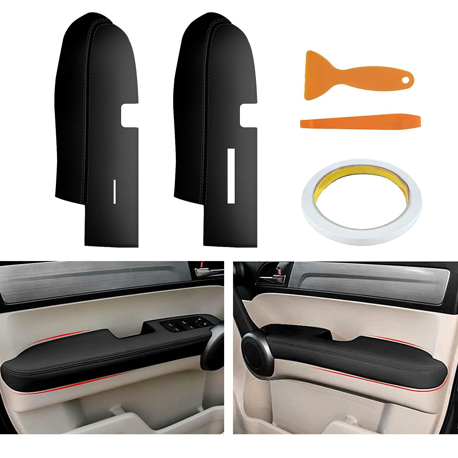 Aomsazto Front Door Panels Armrest Cover Leather Left & Right For Honda Cr-V Crv 2007-2012 (Black)
