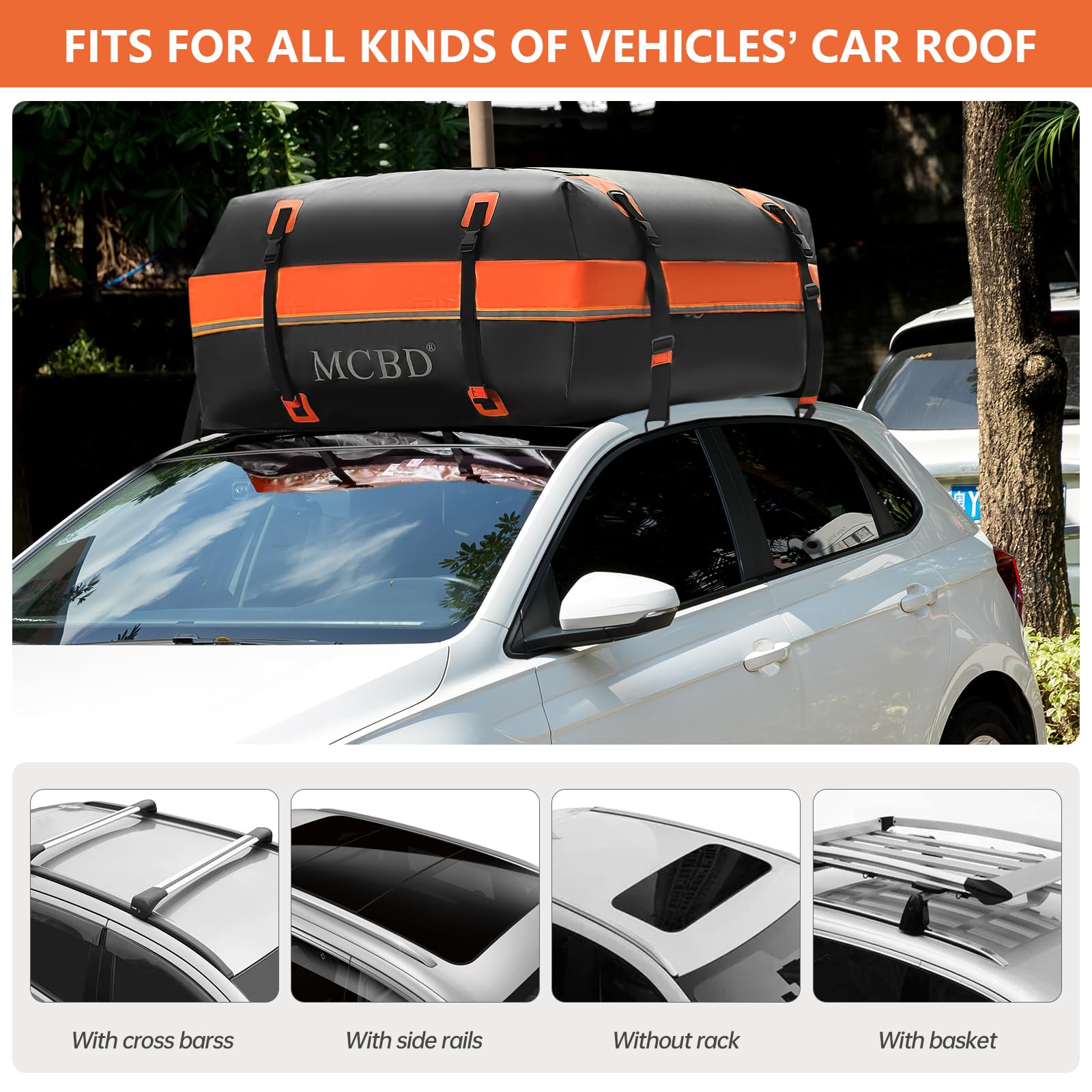 Rooftop Cargo Carrier Bag,15 Cubic Feet Soft-Shell Waterproof Car Roof Luggage Bag For All Vehicles Suv With/Without Rails,Inclu