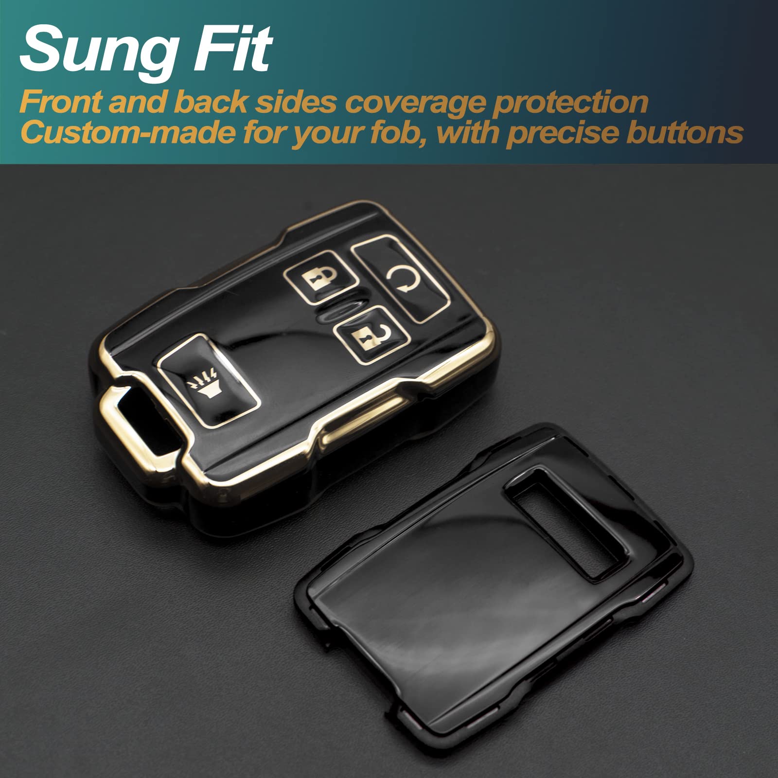 Feyoun Key Fob Cover Compatible With Chevy Chevrolet Colorado Silverado Suburban Tahoe Gmc Canyon Sierra 1500 2500 3500 Hd Tpu Remote Keyless Key Fob Case Protection Shell Accessories, Black