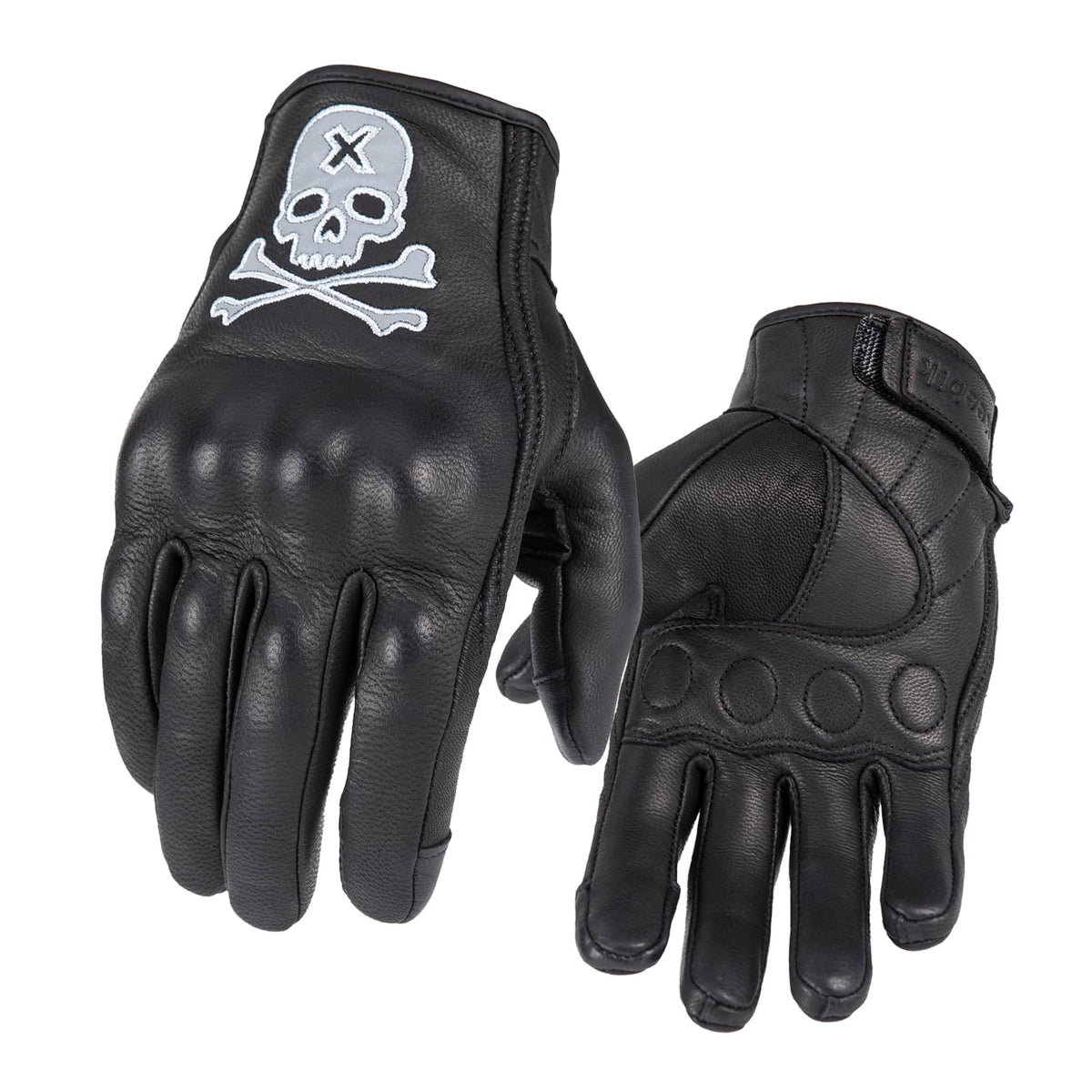 Keebik Goatskin Leather Motorcycle Motorbike Powersports Racing Gloves Reflective Skull Touchscreen for Men and Women Model (Whi