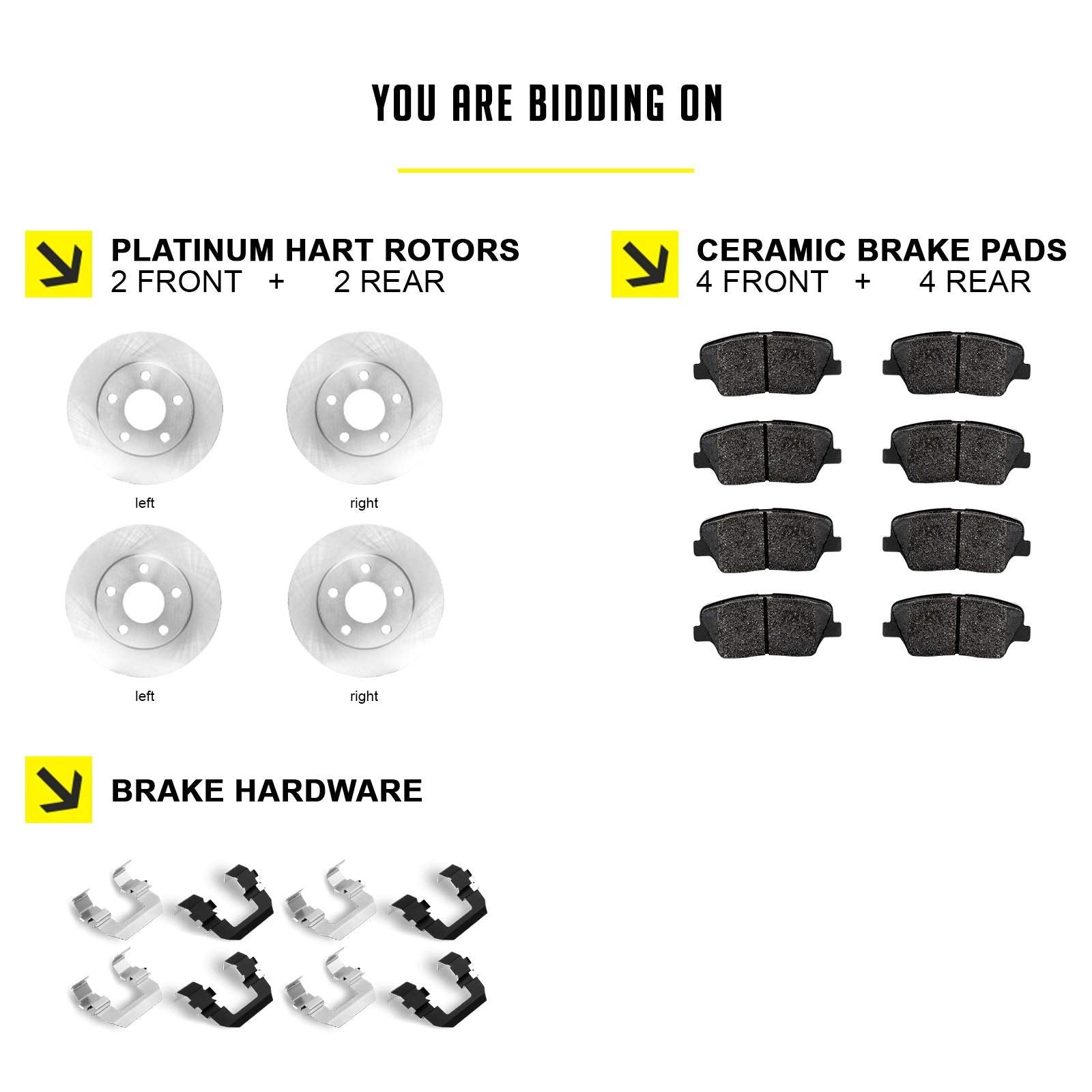 Hart Brakes Front And Rear Brakes And Rotors| Blank Front And Rear Ceramic Brake Pads And Rotors Kit| Fits 2006-2010 Lexus Is250