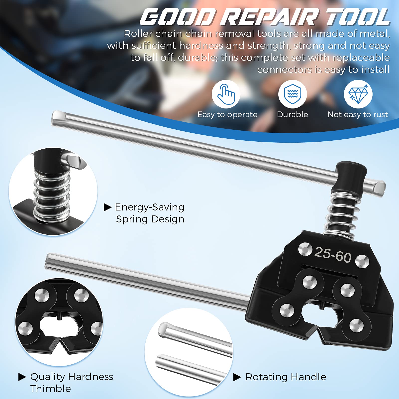 13 Pieces Roller Chain Disassembly Kit, Include Detacher Breaker Cutter Roller Chain Connecting Puller Holder Tool 40 Roller Cha