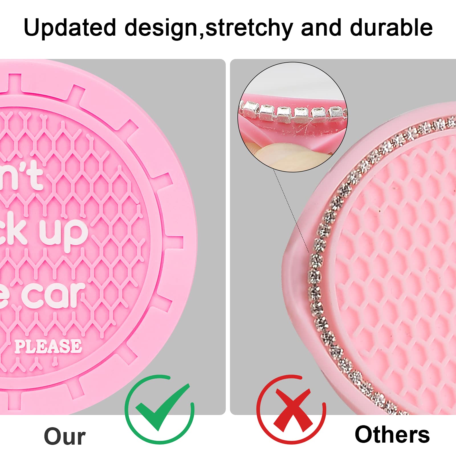 4 Pcs Car Coasters For Cup Holders, Shanshui Cup Holder Insert Anti-Slip Silicone Cup Holder Car Coasters Interior Accessories For Women Fit Most Cars (Pink / 4Pcs)