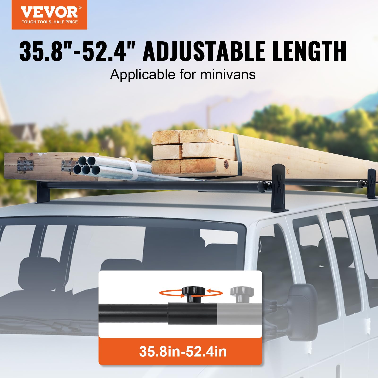 Vevor Van Ladder Racks, 47.2'-78.7' Adjustable Van Roof Racks, 500 Lbs Capacity Alloy Steel Ladder Racks For Van, Rain Gutter Racks Compatible With Full-Size Vans, 2 Pcs