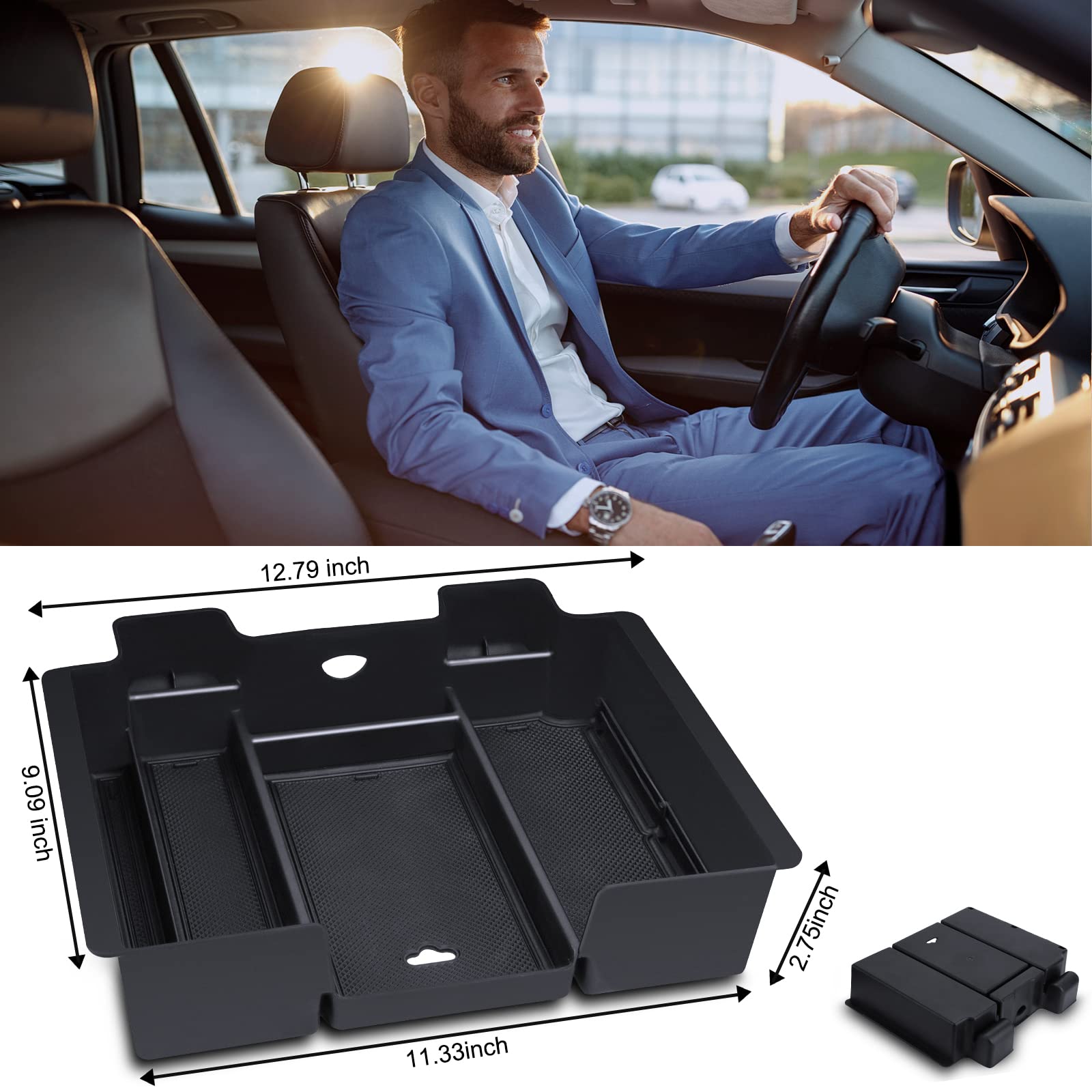 Center Console Organizer Compatible With 2019-2022 Gmc Sierra/Chevy Silverado 1500 And 2020 2021-2023 Sierra/Silverado 2500Hd/3500Hd Accessories, Armrest Tray (Full Console W/Bucket Seats Only)