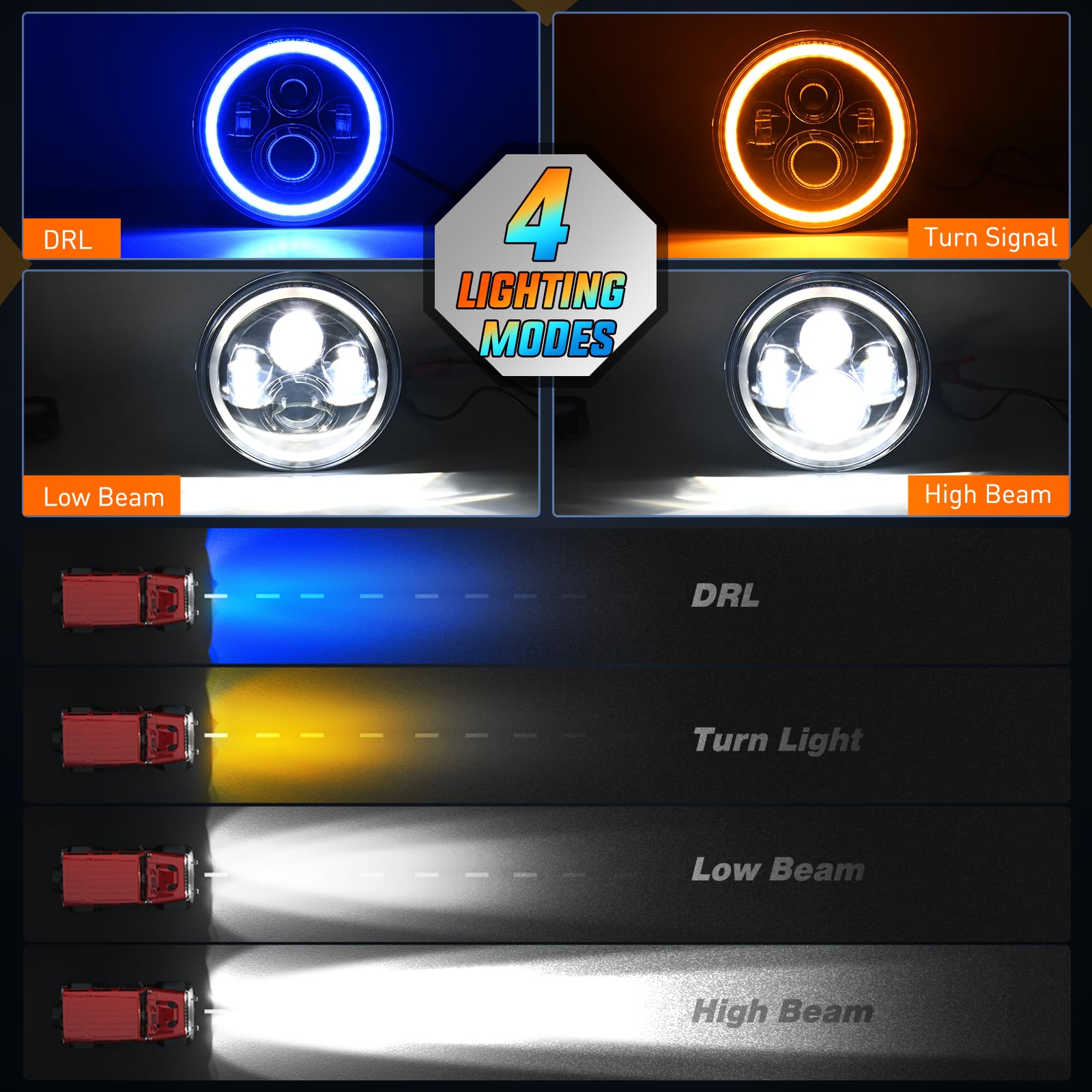 Nilight 7 Inch Round Led Halo Headlights W/Turn Signal Amber Light Blue Drl High Low Beam 7    Headlight Compatible With 2007 20