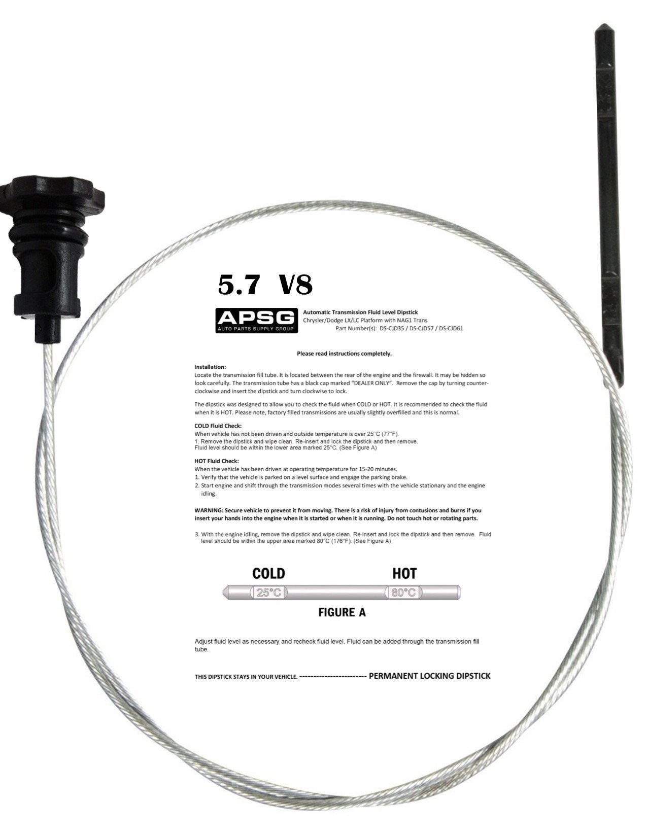 Transmission Dipstick | Automatic Transmission Fluid Dip Stick | Permanent Locking | with and NAG1 / W5A580 | Compatible with Ch