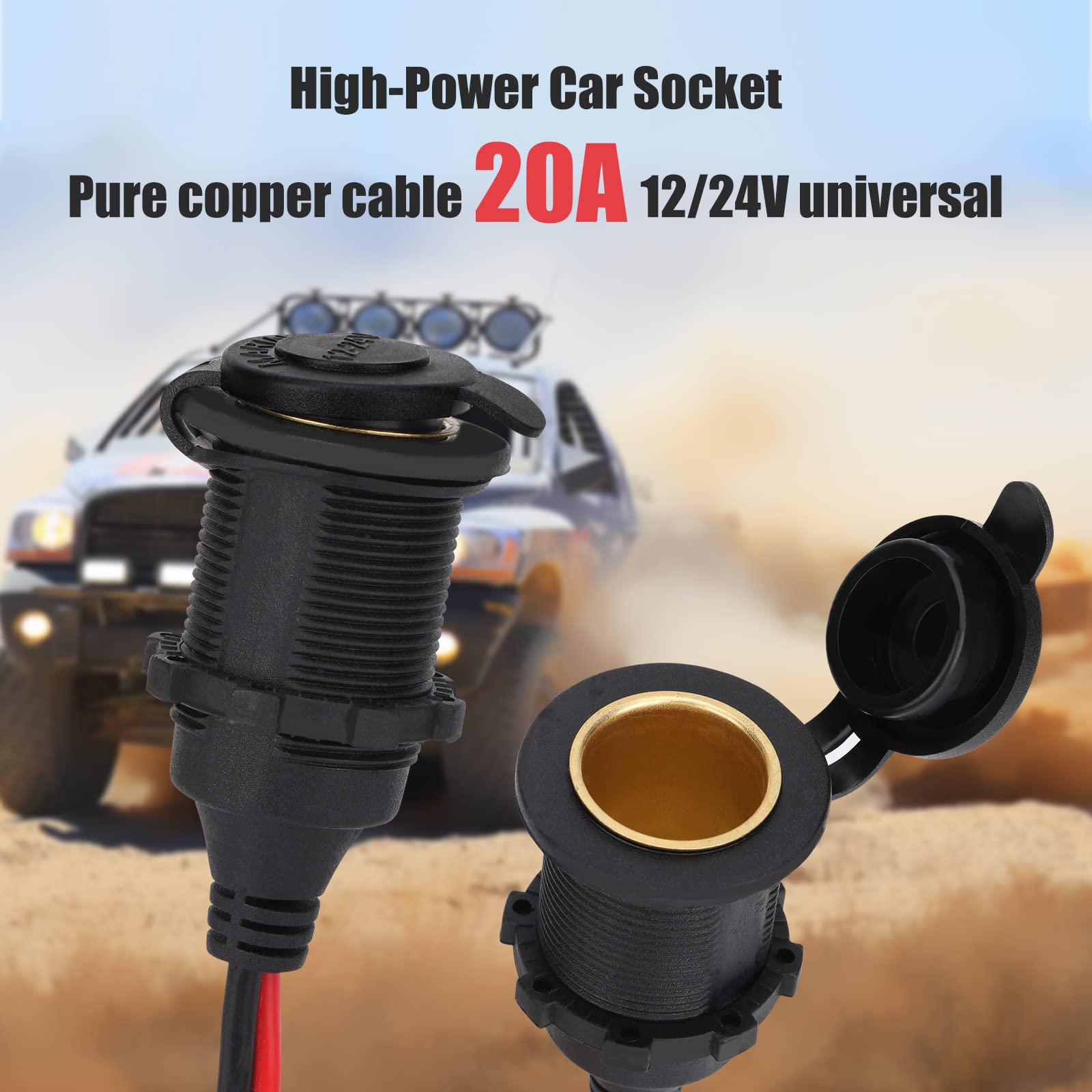 Dongge 2Ft 12V/24V Fixed Thread Cigarette Lighter Socket Extension Cable With Perforated Terminal Direct Battery Type Car Cigare