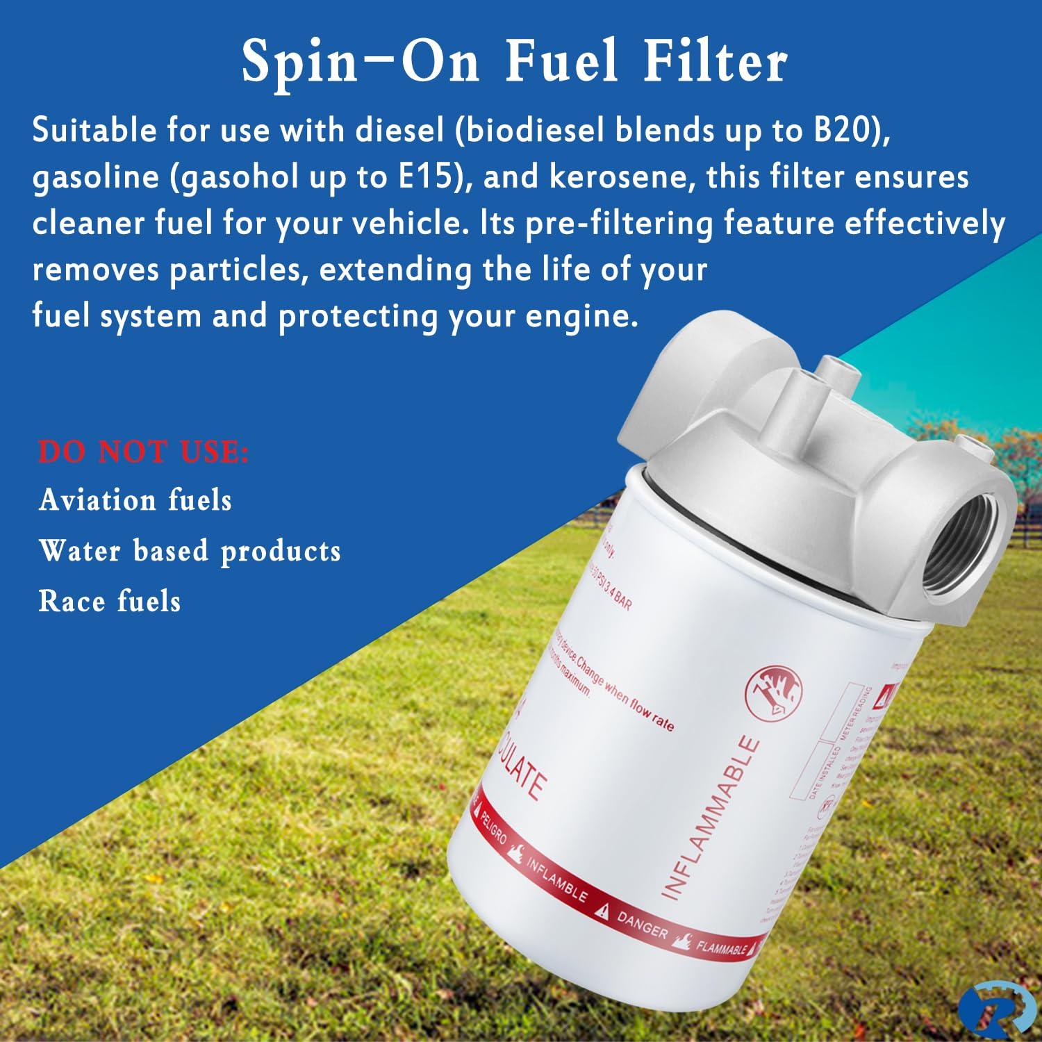 496 Fuel Transfer Tank Filter Kit for Gasoline and Diesel Water Separate 1'' NPT 30 Micron Pump Filter Replaces# B10-AL