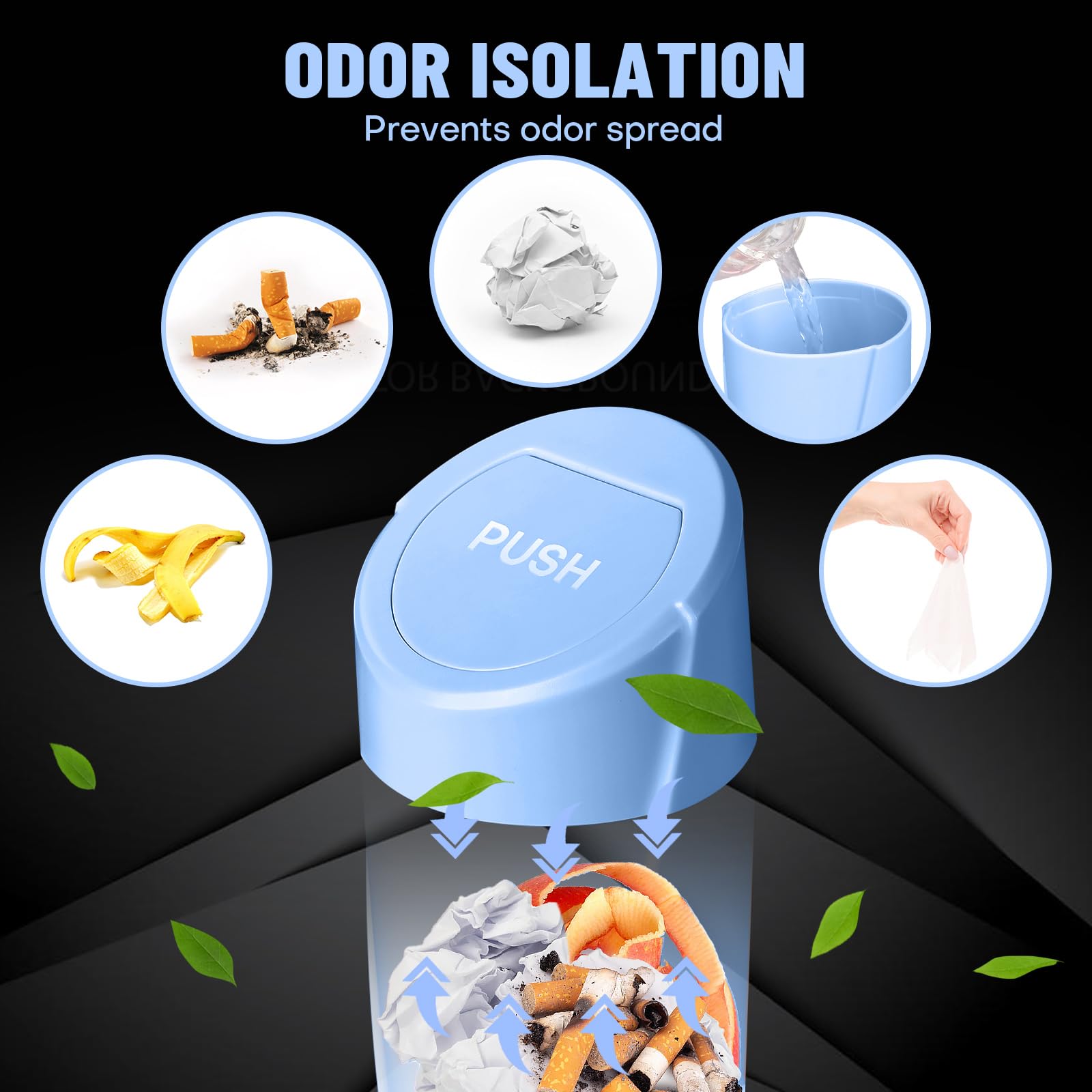 Car Trash Can Bin With Lid - 2 Packs Car Garbage Can Cup Holder - Blue Mini Leakproof Vehicle Trash Garbage Can Bin With 40Pcs T