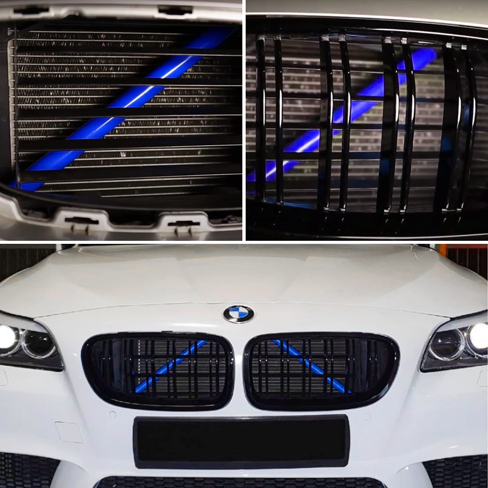 Jaronx Compatible With Bmw Grill Inserts Trims For 1 2 3 4 5 6 7 Series, F20 F22 F30 F32 G30 G32 G11 G12, Compatible With Bmw V Brace Wrap Covers Blue Grill Stripes Grille Inserts Stripes Wrap(Blue)