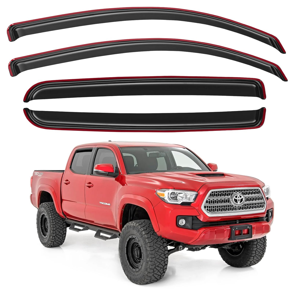 in-Channel Window Visors Rain Guards for 2016-2023 Toyota Tacoma Double Cab, Window Vent Wind Deflectors Visors Shades for 16-23