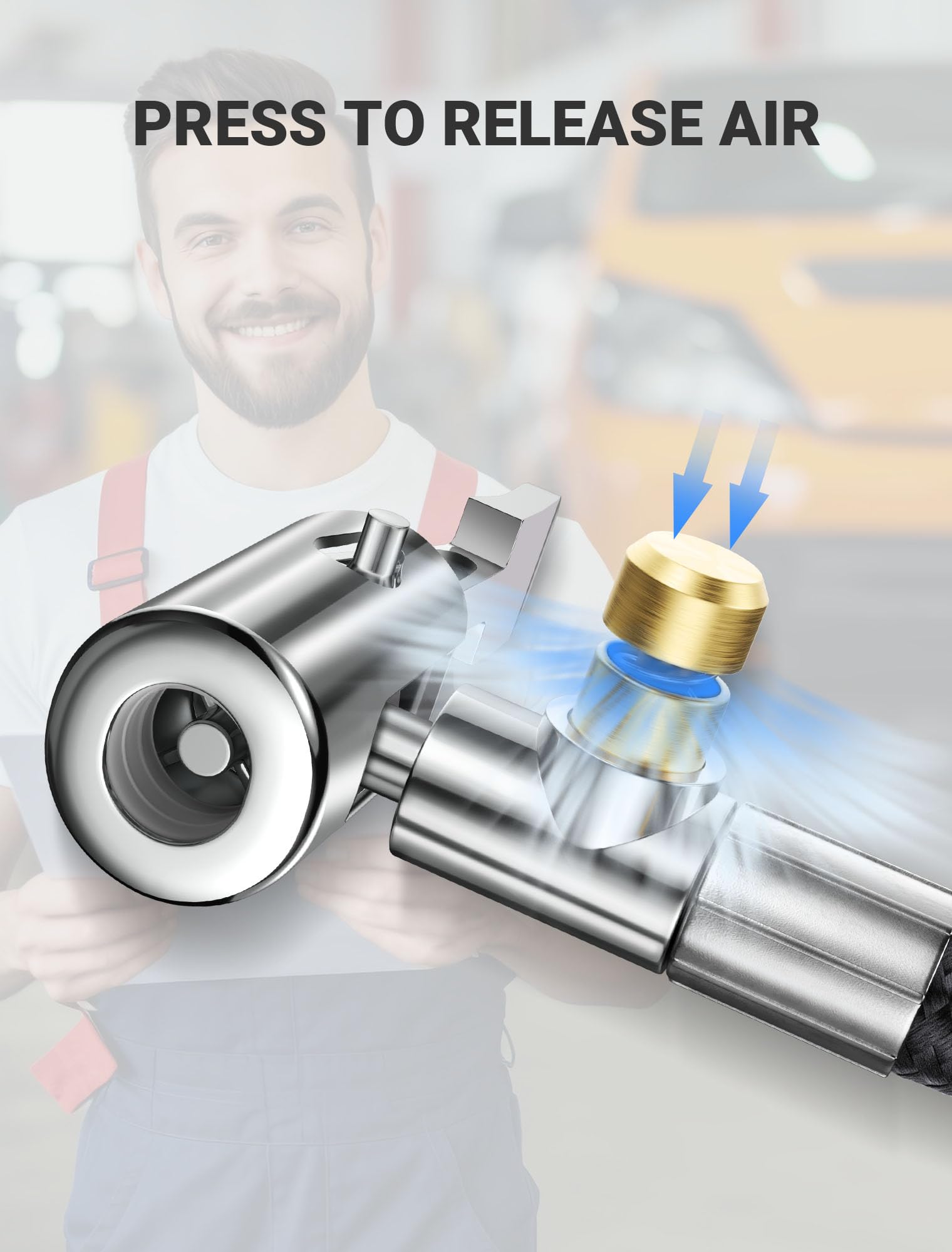 Lumiteco 20 Inch Tire Inflator Hose Adapter, Car Air Hose Self-Locking Air Chuck W/Tire Schrader Valve Fine Thread & Presta Valv