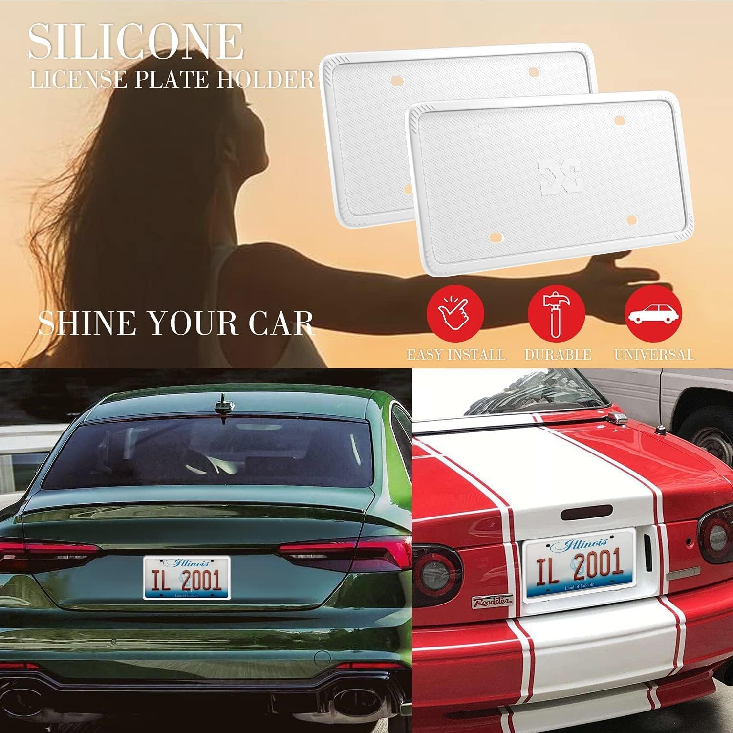 Xclpf Silicone White License Plate Frame Covers 1 Pack- Front And Back Car Plate Bracket Holders. Rust-Proof, Rattle-Proof, Weat