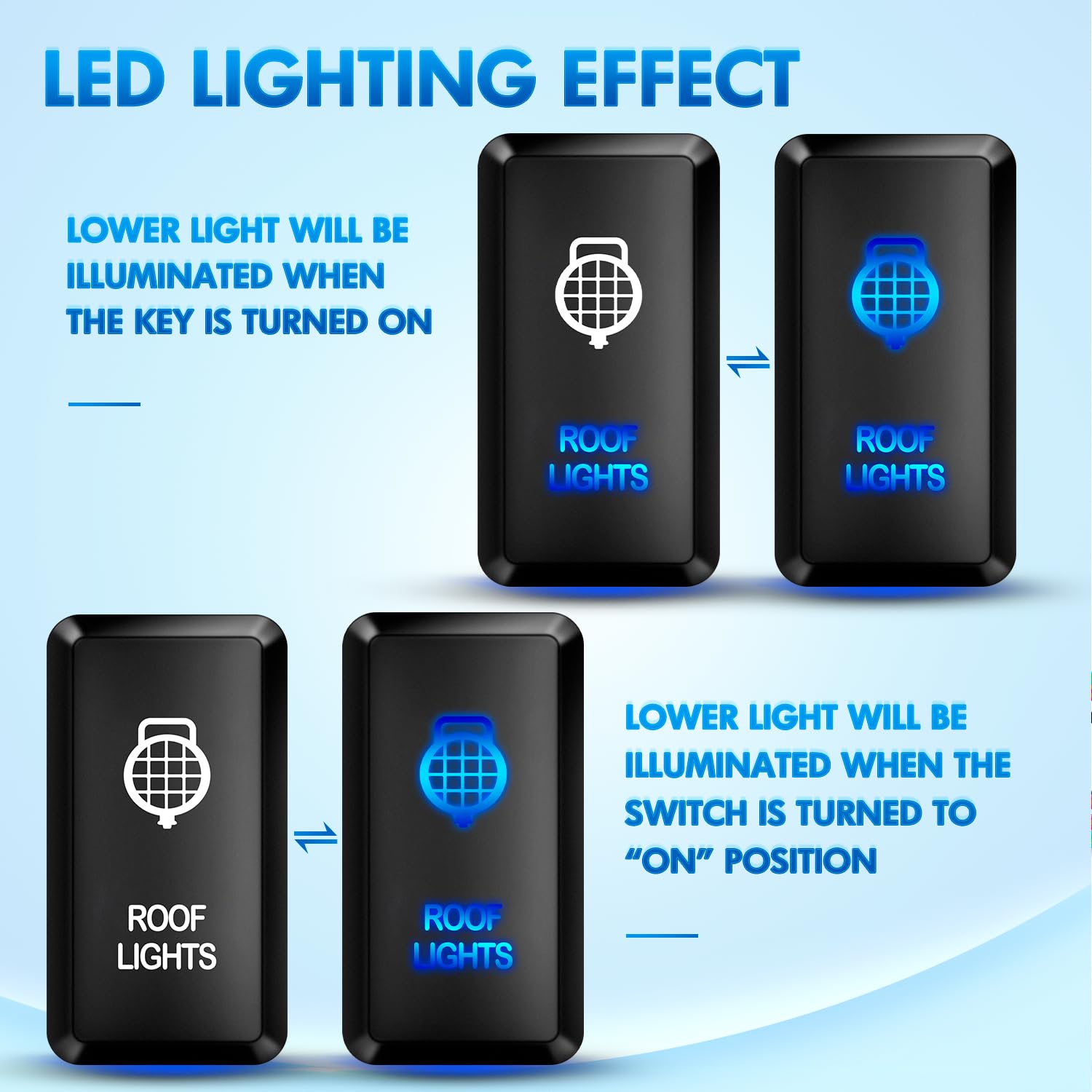 Nilight Roof Lights Push Button Switch 12V On Off Switches With Connector Wire Kit 1.54'' X 0.83'' Replacement For Toyota Fj Cru