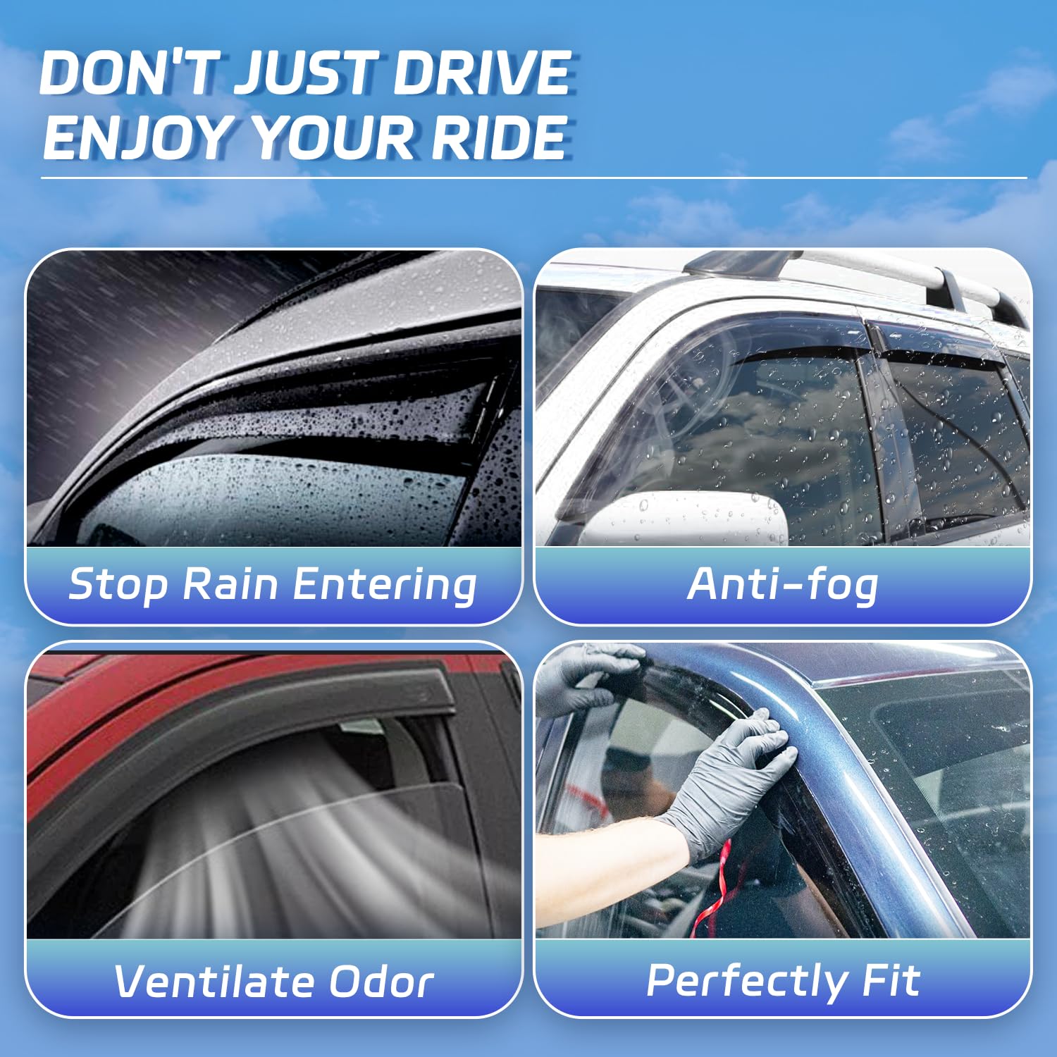 4 Pcs Rain Guards Fit For 1999-2016 Ford F250 F350 F450 F550 Supercrew Super Duty Truck (4 Full Doors), Outside Mount Side Windo