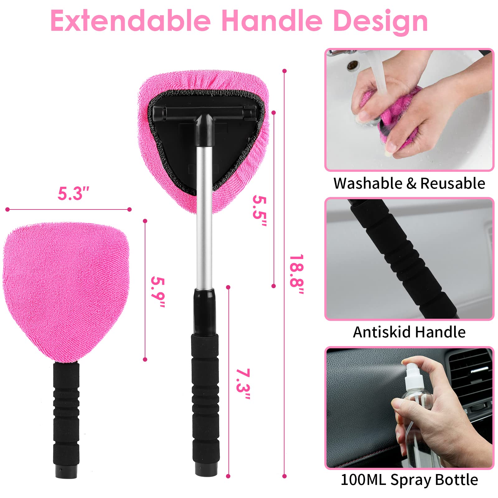 Vioview Pink Car Cleaning Kit, Car Detailing Kit Interior Cleaner With Windshield Cleaning Tool, Detailing Brush Set, Cleaning G