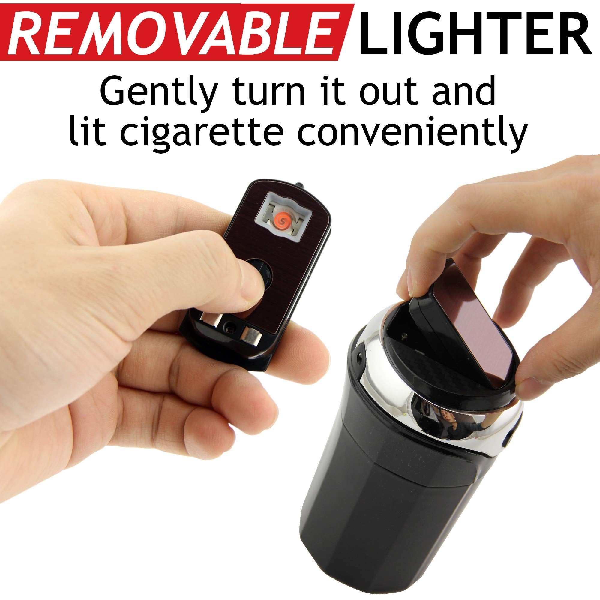 Takavu Car Ashtray (1-Pack), Easy Clean Up Detachable Stainless Car Ashtray With Lid Blue Led Light And Removable Lighter For Mo