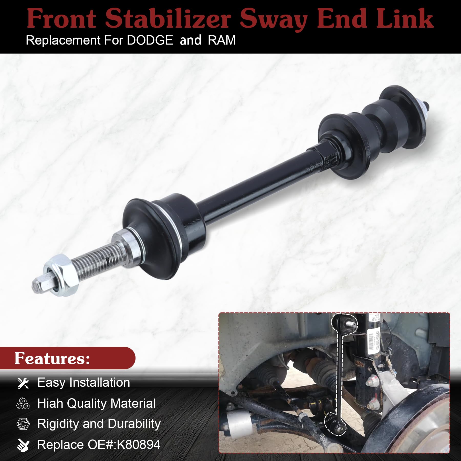 Stiueoav K80894 Sway Bar Link - Front Stabilizer End Link Compatible With 2006-2010 Dodge Ram 1500?2003-2010 Dodge Ram 2500/3500