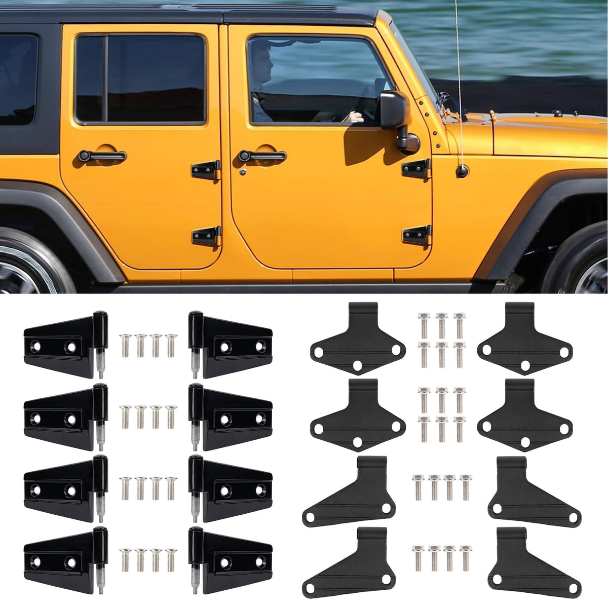 4 Door Hinge Assembly Kits for Jeep Wrangler JK JKU Unlimited 2007-2018, Inner & Outer Door Hinge Sets 16PCS with 32 Screws