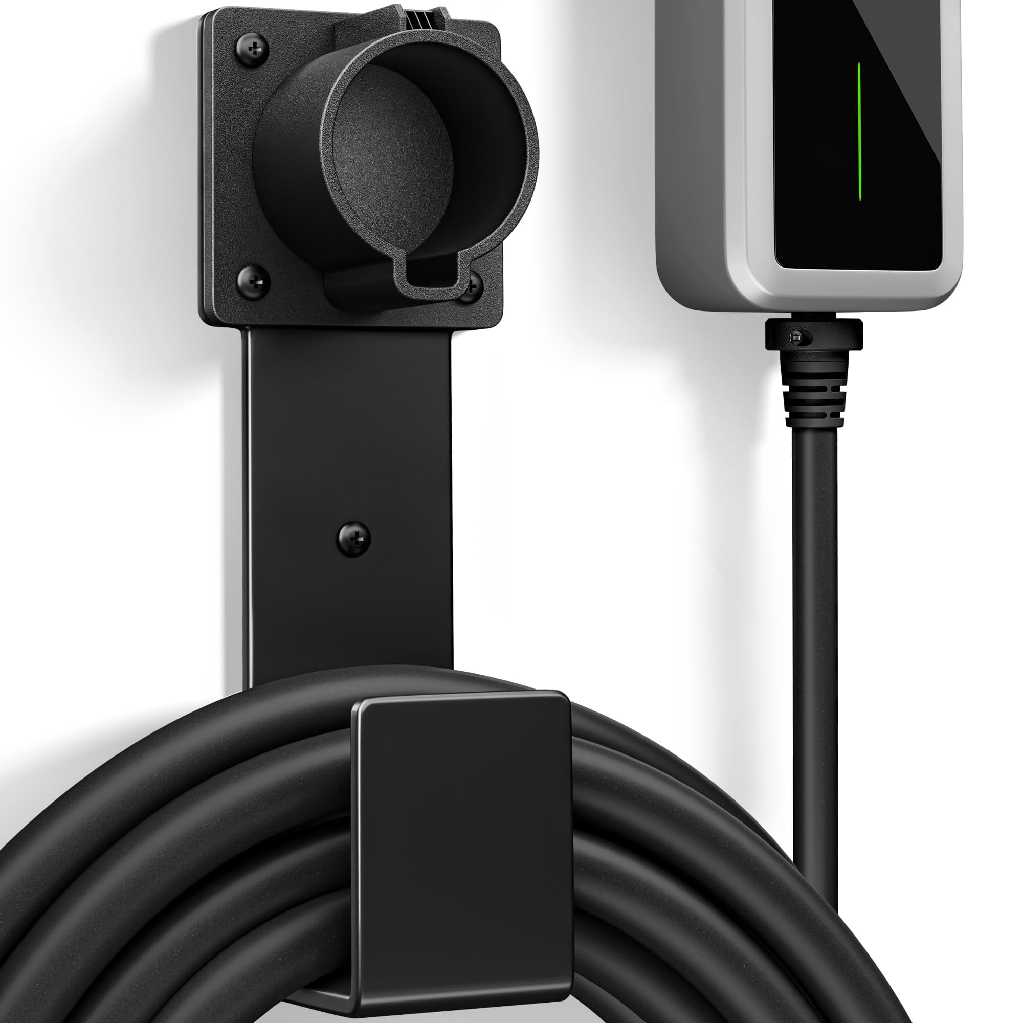 EV Charger Holder-J1772 Connector, Nozzle Holster Dock and J-Hook Combination, EV Cable Holder Wall-Mount Electric Vehicle Charg