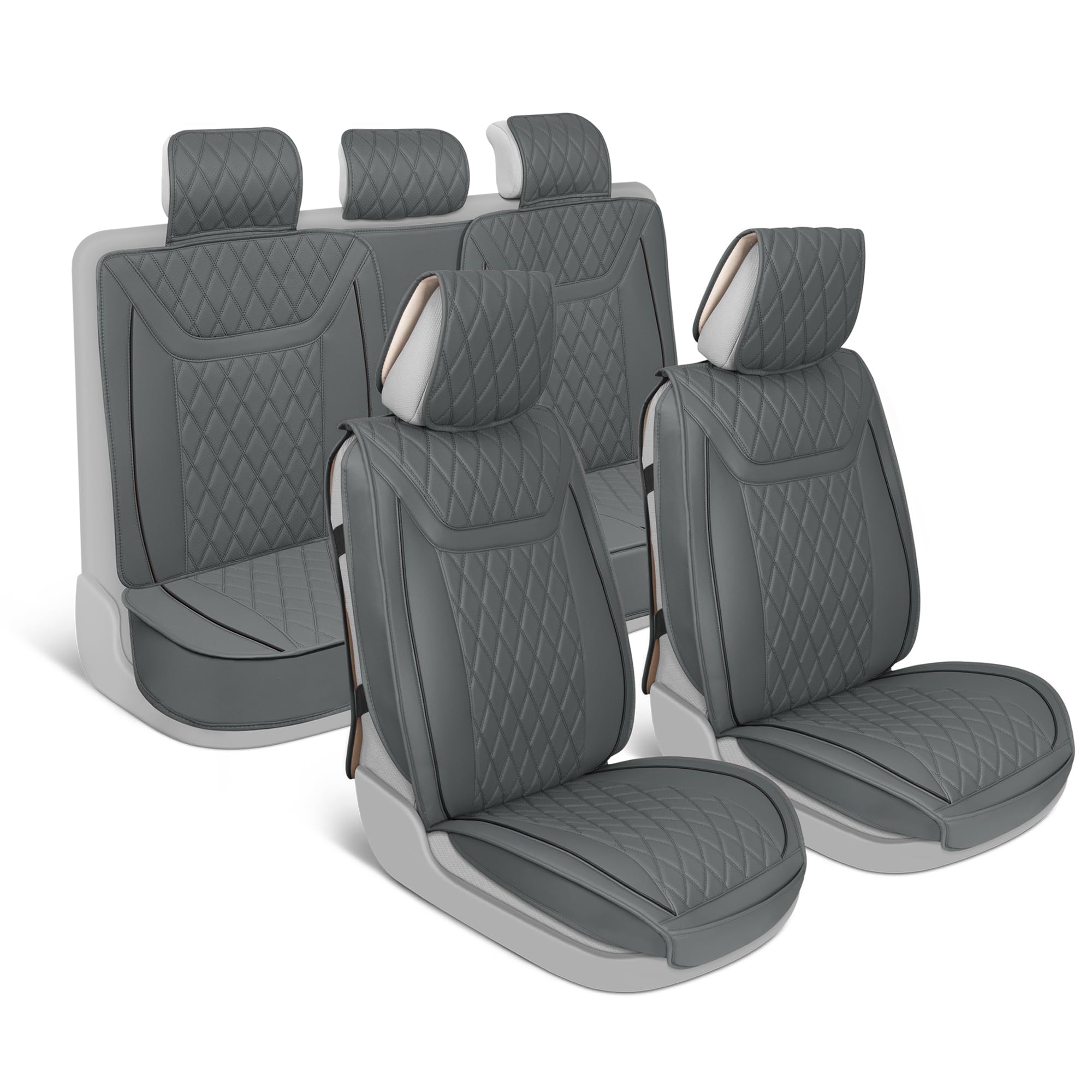 Motorbox Car Seat Covers – Ranch Leatherette Faux Leather Terracotta Seat Covers For Car – Diamond Stitched Cushioned Seat Protectors For Automotive Accessories, Trucks, Suv, Car – Full Set