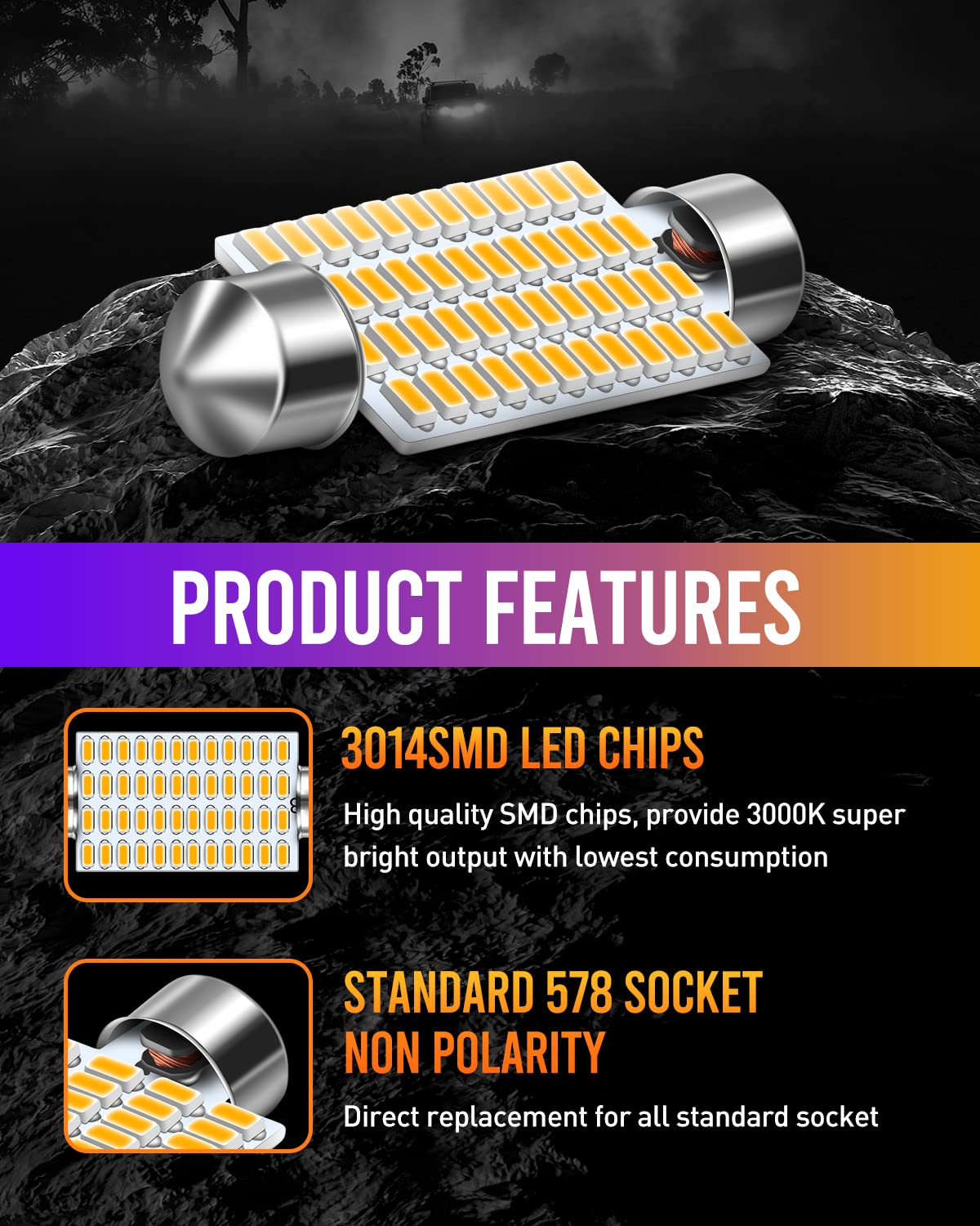 Luyed 578 211-2 Led Bulbs Warm White 570 Lumens Super Bright 48-Ex 3014 Chipsets 569 212-2 6413 Led Bulbs Used For Led Interior Dome Map Door Lights Bulbs,Pack Of 4