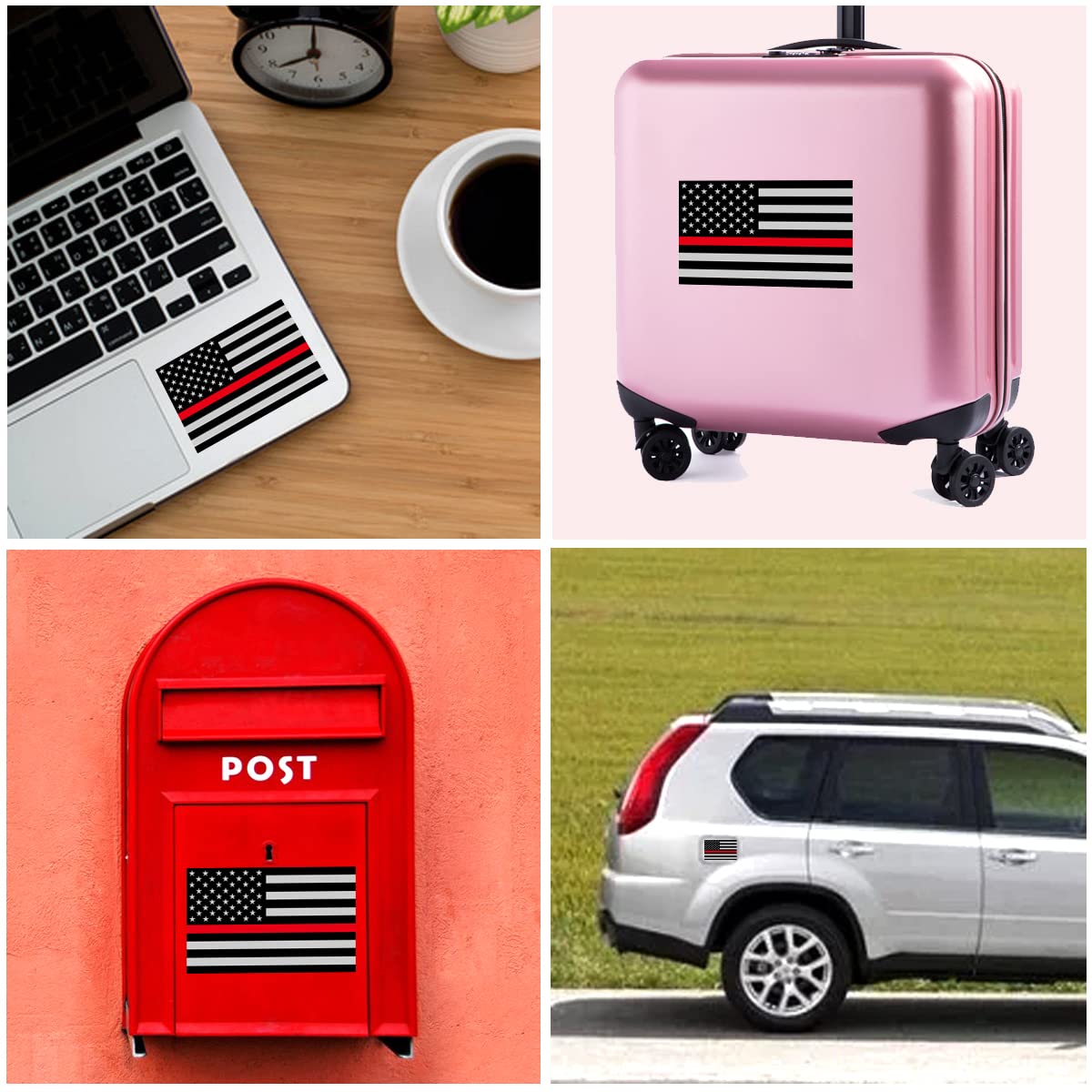 QQSD Thin Red Line American Firefighter Flag Sticker Decal in Multiple Sizes - Honoring Law Enforcement Officers Stickers, 3 Pac