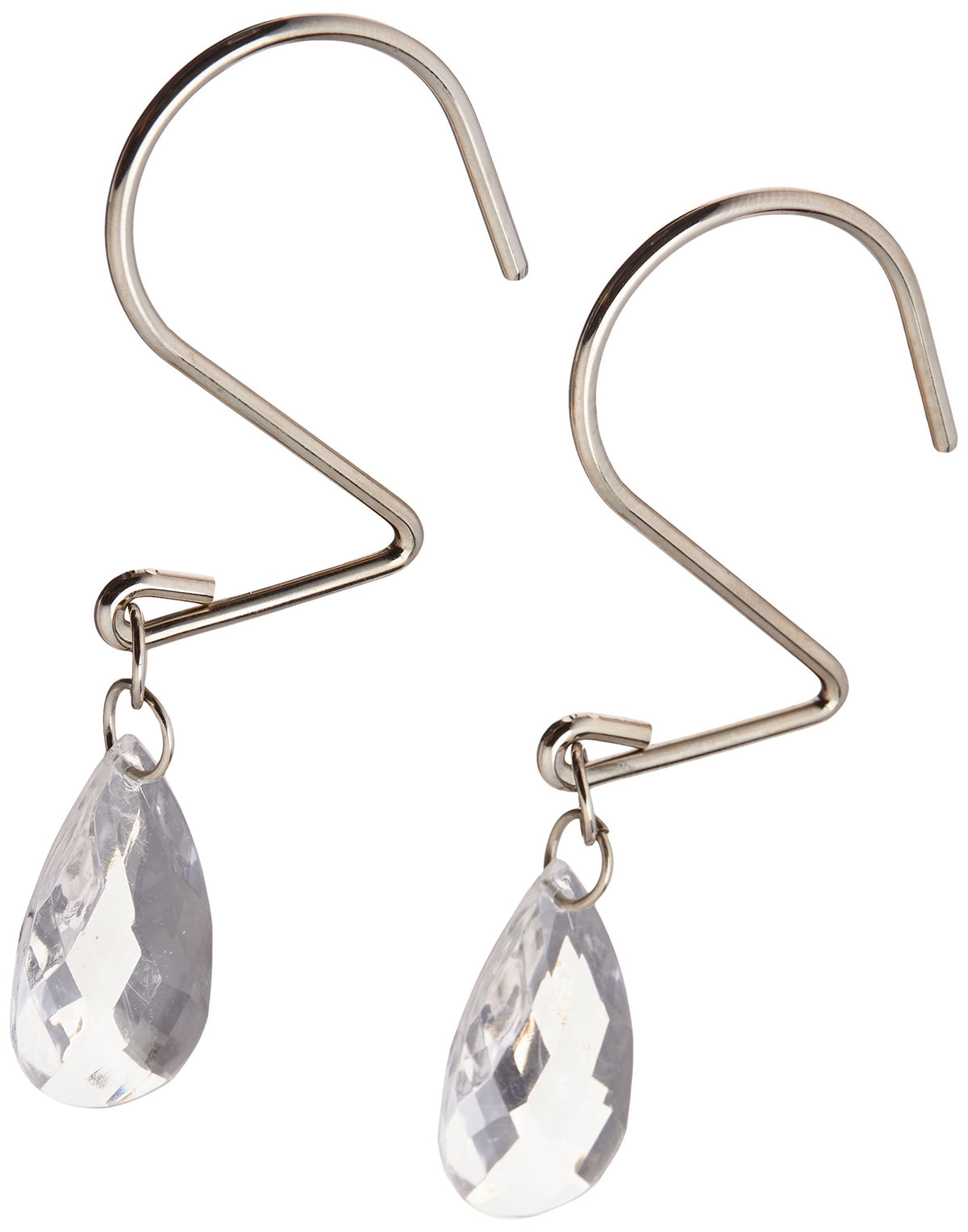 Carnation Home Fashions Prism Tear Drop Shaped Resin Shower Curtain Hooks, Clear, Set Of 12