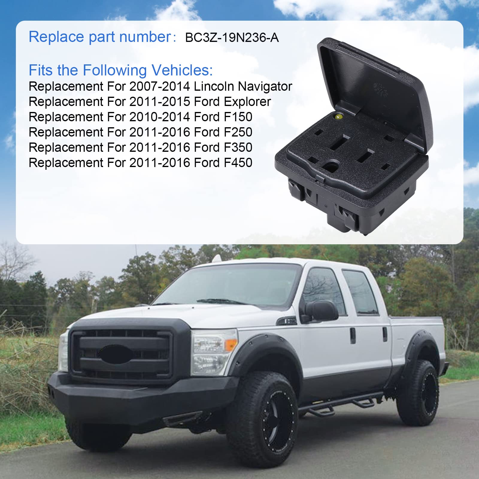 DICMIC Center Console Power Outlet Socket Plug Compatible with 2011-2015 Ford Explorer 2010-2014 Ford F-150 2011-2016 Ford F-250