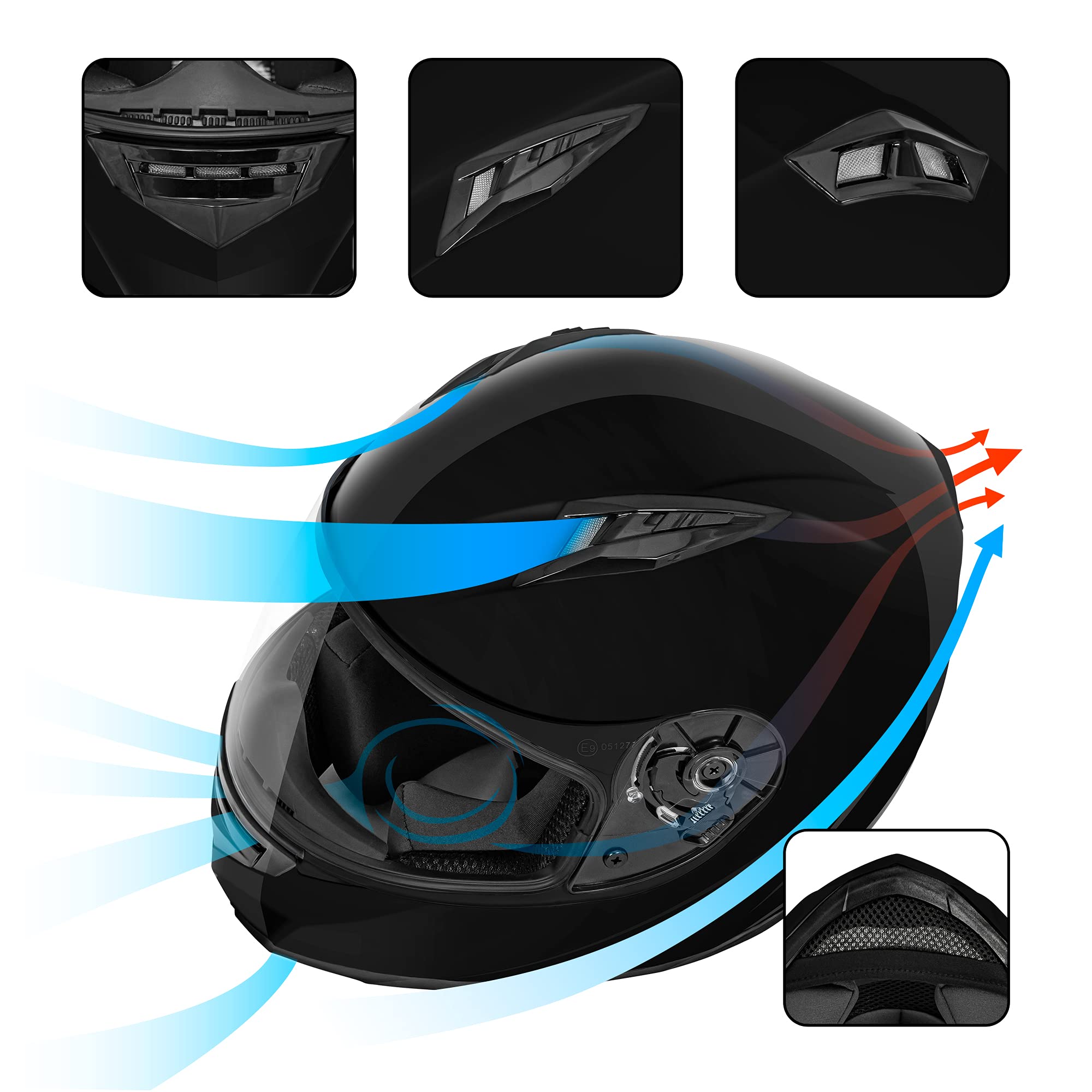 Vcan Vx Lightweight Full Face Motorcycle Street Bike Helmet With Extra Tinted Visor Dot Approved (Gloss Black, Medium)