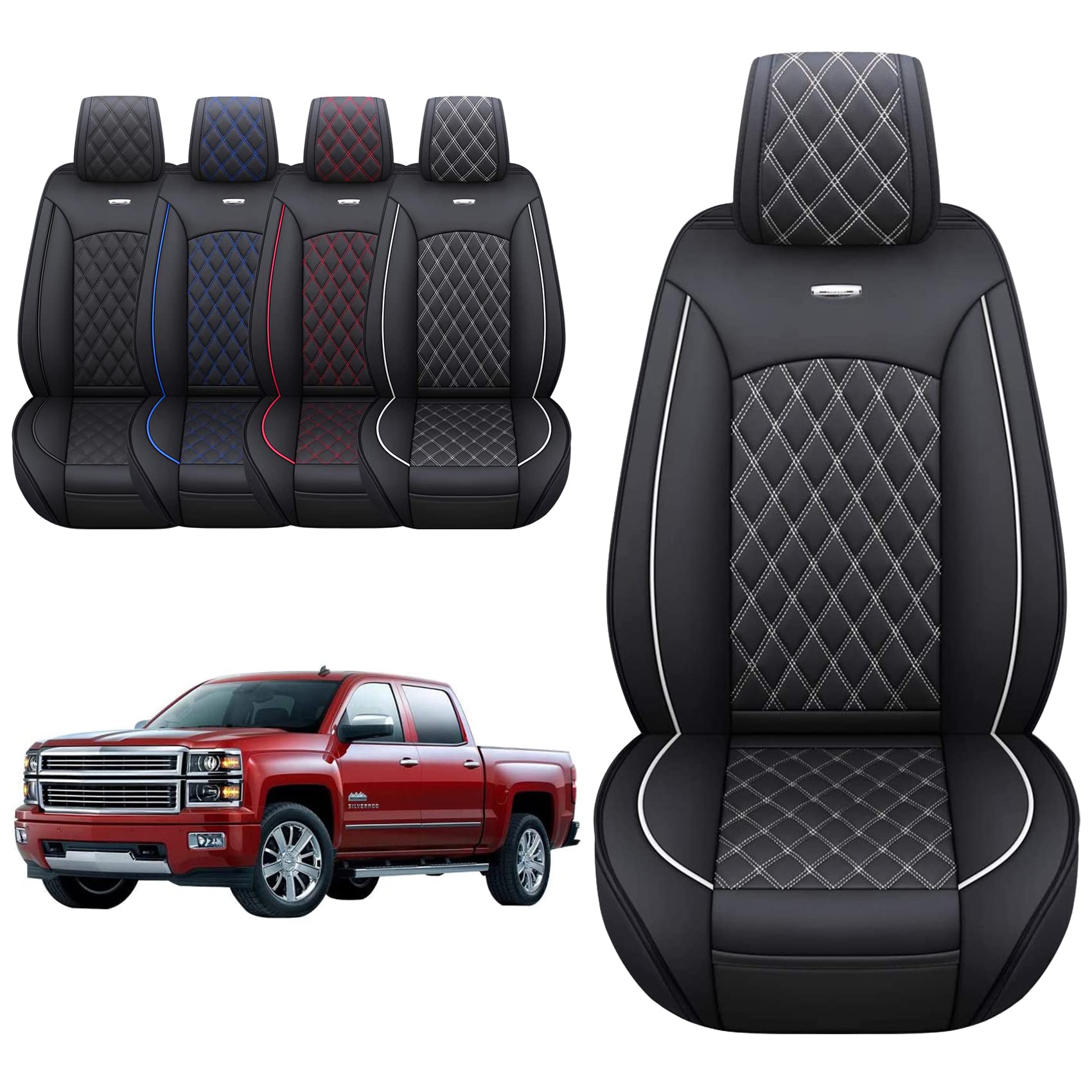 Front Seat Covers Chevy Silverado GMC Sierra Pickup Trail Boss Z71 Custom Fit 2007-2025 1500 2500HD 3500HD Crew Double Extended 