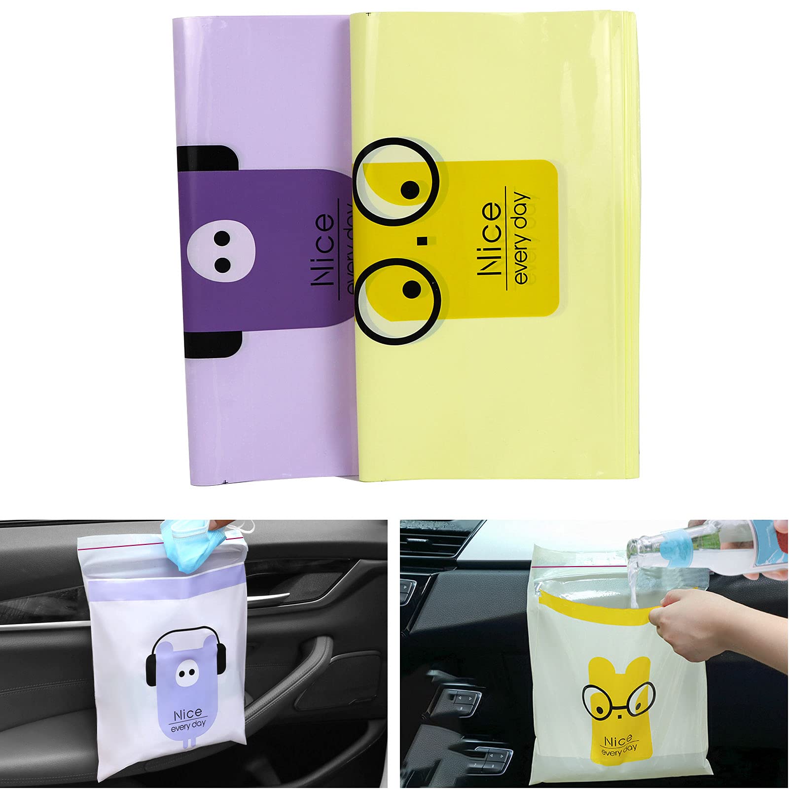 Car Trash Bag Easy StickOn Disposable Portable Car Garbage Bags 100% LeakProof Waterproof Vomiting Bag Durable Car Organizer, 