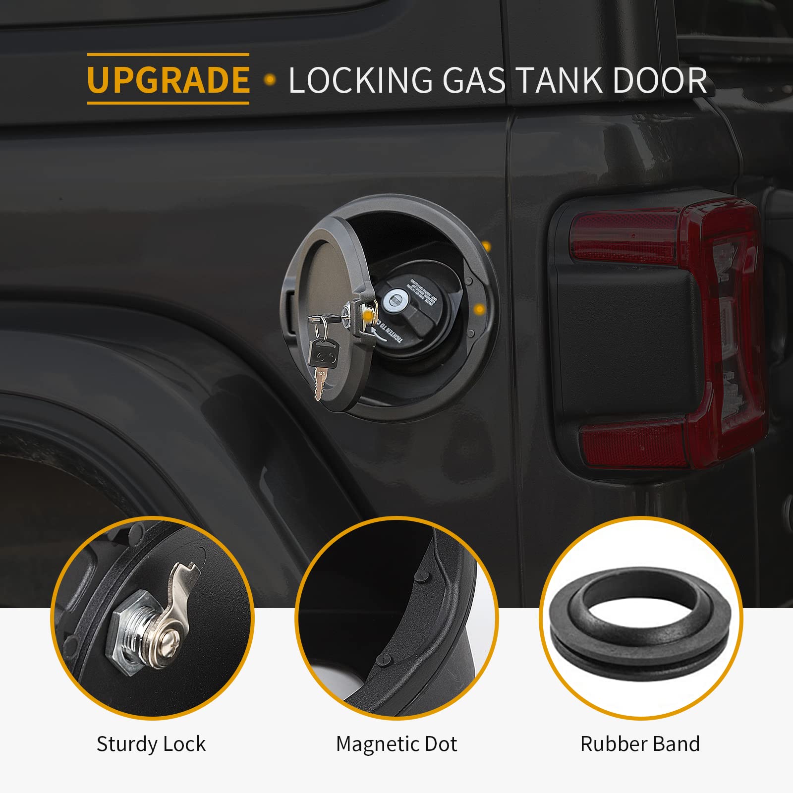 Rt-Tcz Fuel Filler Door Locking Gas Tank Cap Cover Accessories For 2018-2024 Jeep Wrangler Jl Jlu Unlimited Sport Rubicon Sahara 2-Door 4-Door
