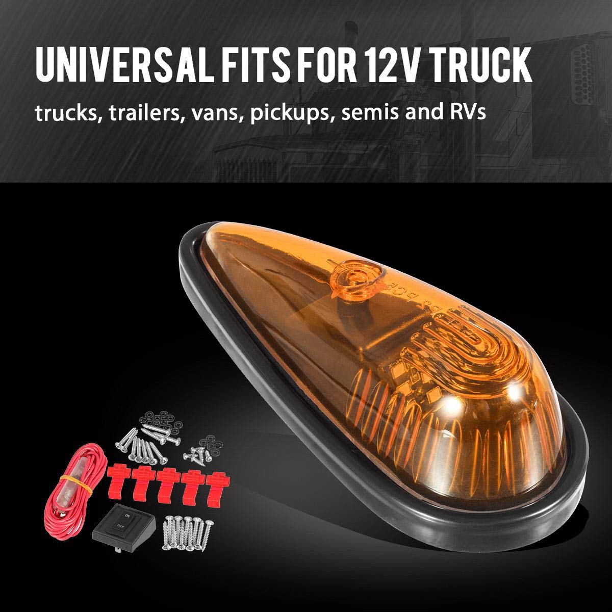 Partsam Amber Teardrop Cab Light 9Led Cab Marker Light 5Pcs Front Rear Top Clearance Roof Running Light With Wiring Pack For Tru