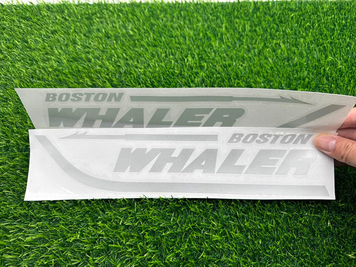 2Pc Boston Whaler Stickers Decal Boat Outboard Motor Fit for Whaler Hull Marine Grade (Silver)