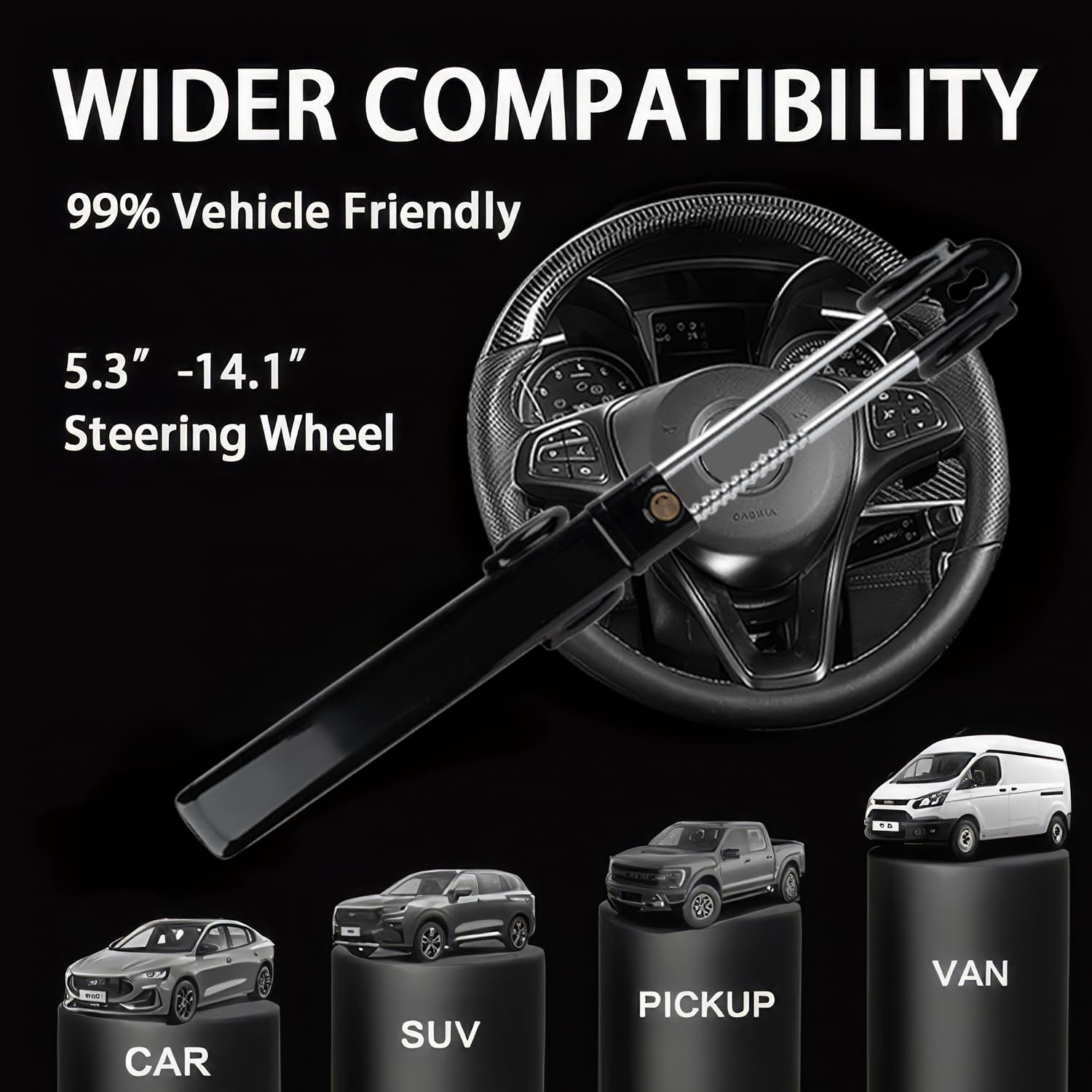 Knfrxo Steering Wheel Lock For Car Universal Adjustable Length Anti-Theft Device Car Locks Double Hook Locks For Car Suv Pickup