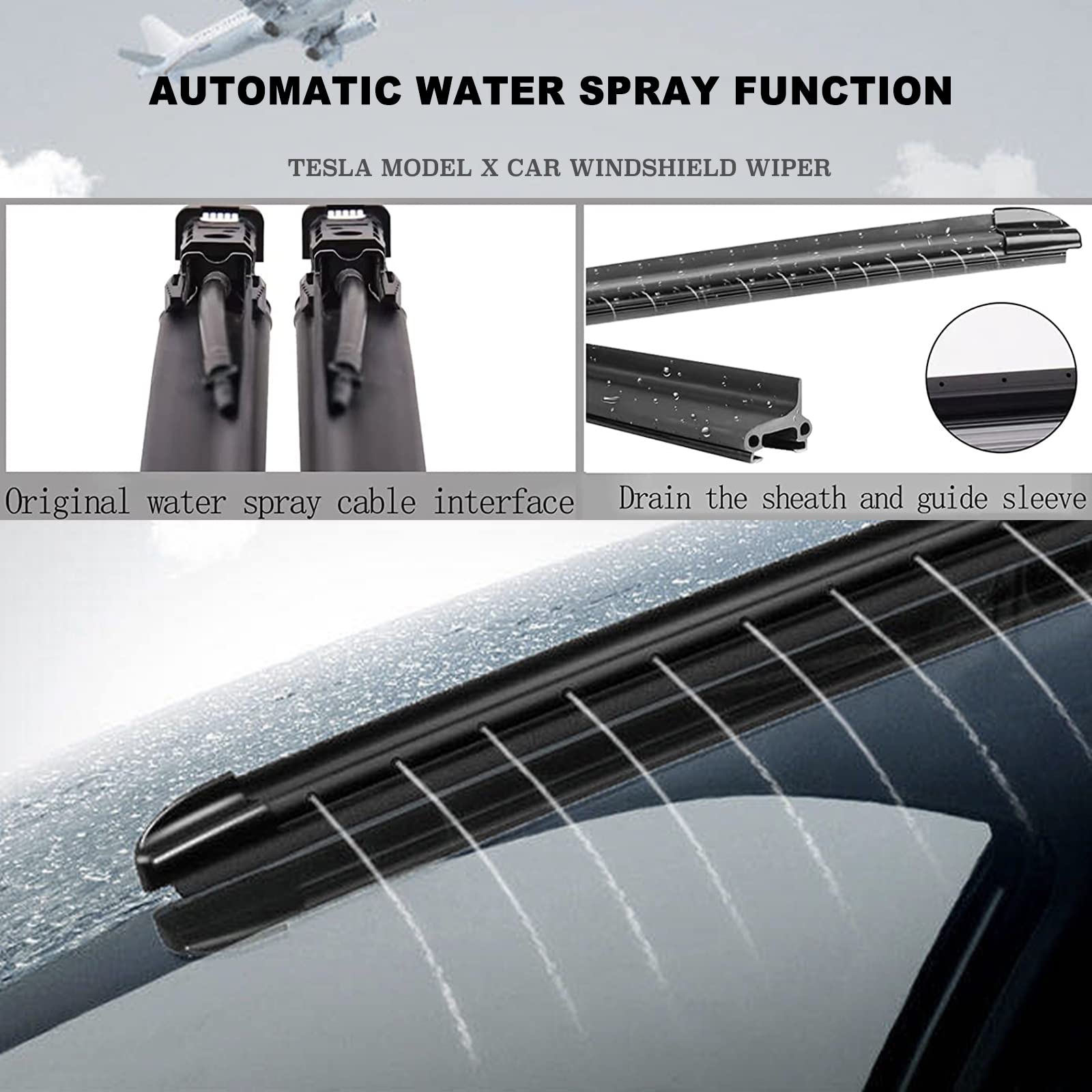 Wiper Blades For Tesla Model X, 28' + 18' Front Windshield Wiper Blade With Integrated Washing - Durable Stable And Quiet - Fit All Weather Performance - Original Equipment Replacement (2Pcs)