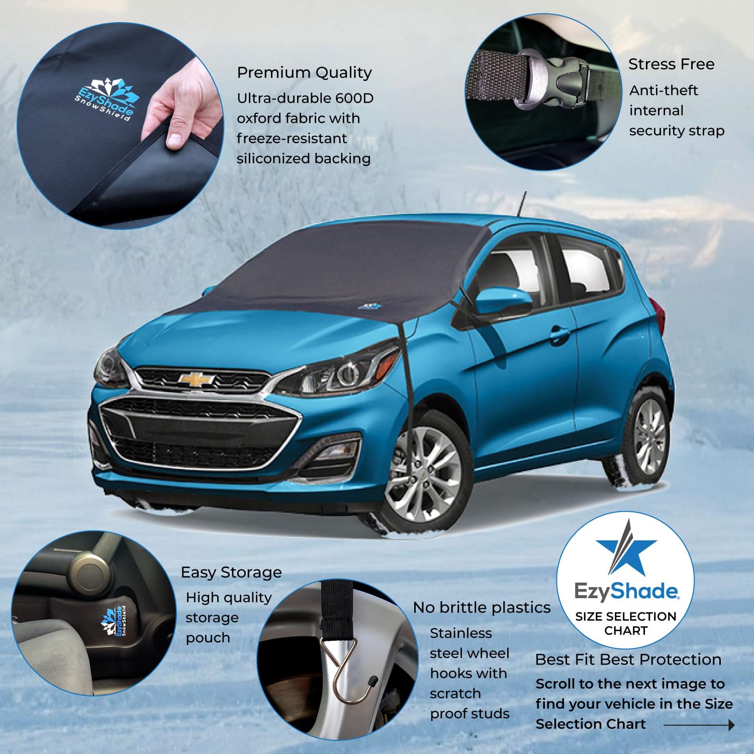 Ezyshade Car Windshield Cover For Ice And Snow. Windshield Snow Cover For Car Suv Truck. Frost Guard Windshield Cover, Car Snow