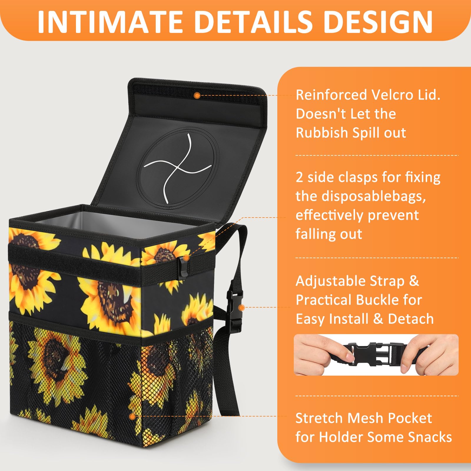 Vankor 3 Gallons Car Trash Can With Lid, Car Bag Bin Hanging Waterproof Automotive Garbage Cans Leak Proof Vehicle Trash Can Sun