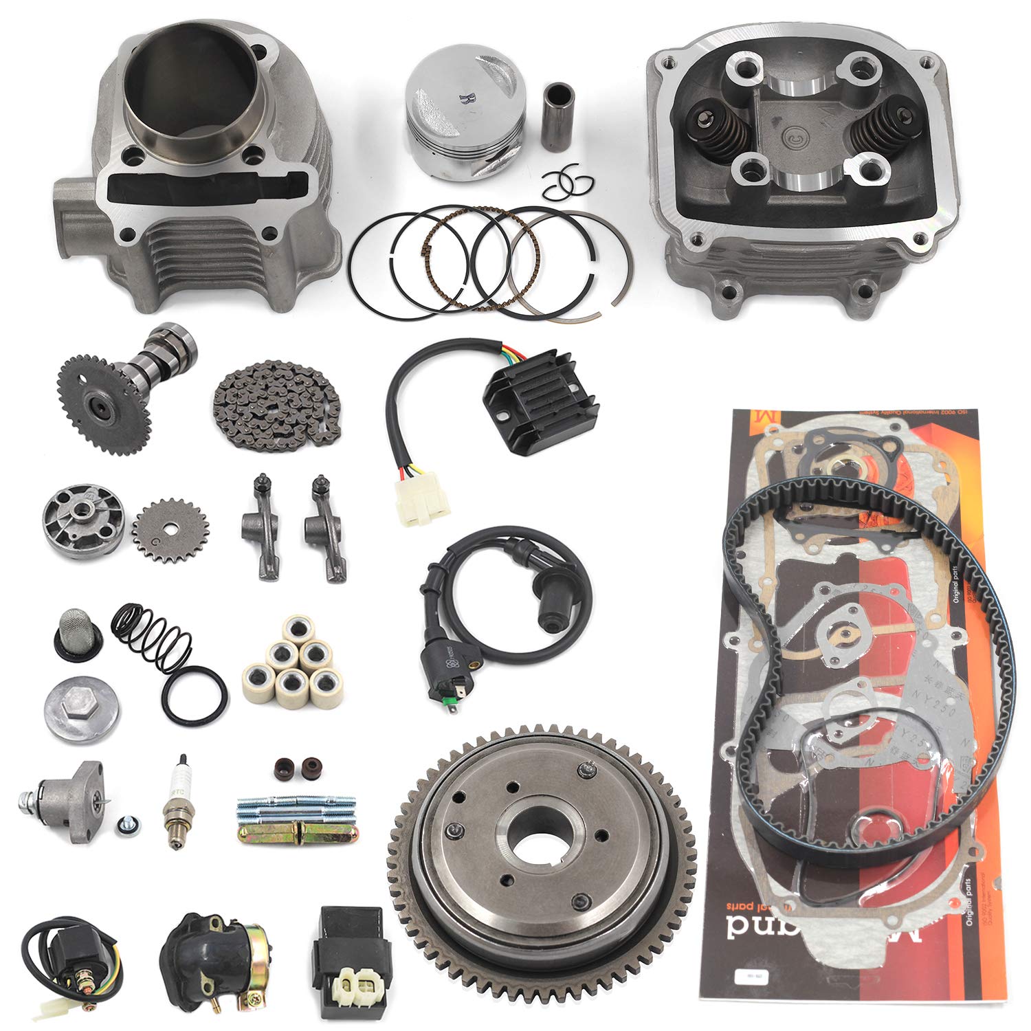 Complete GY6 Cylinder Head Rebuild Kits with valves, Trkimal 57.4mm 150cc Big Bore Upgrade Kits for 4 stroke 157QMJ Engines Chin