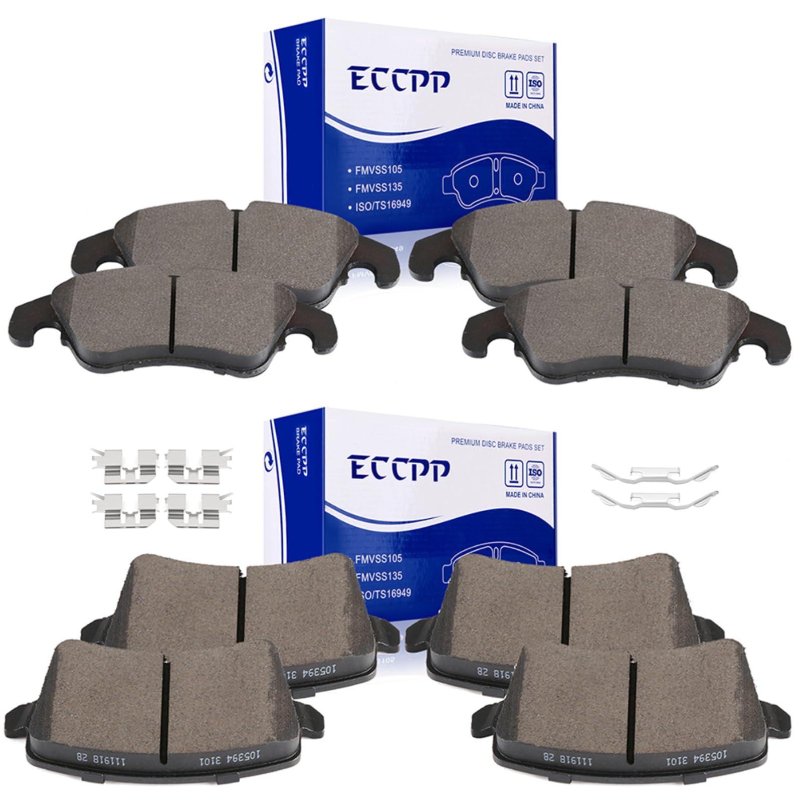 Automuto 8Pcs Front & Rear Semi-Metallic Disc Brake Pads Set D1386 D1322 For Audi A4 A4 Allroad A4 Quattro A5 A5 Quattro Allroad