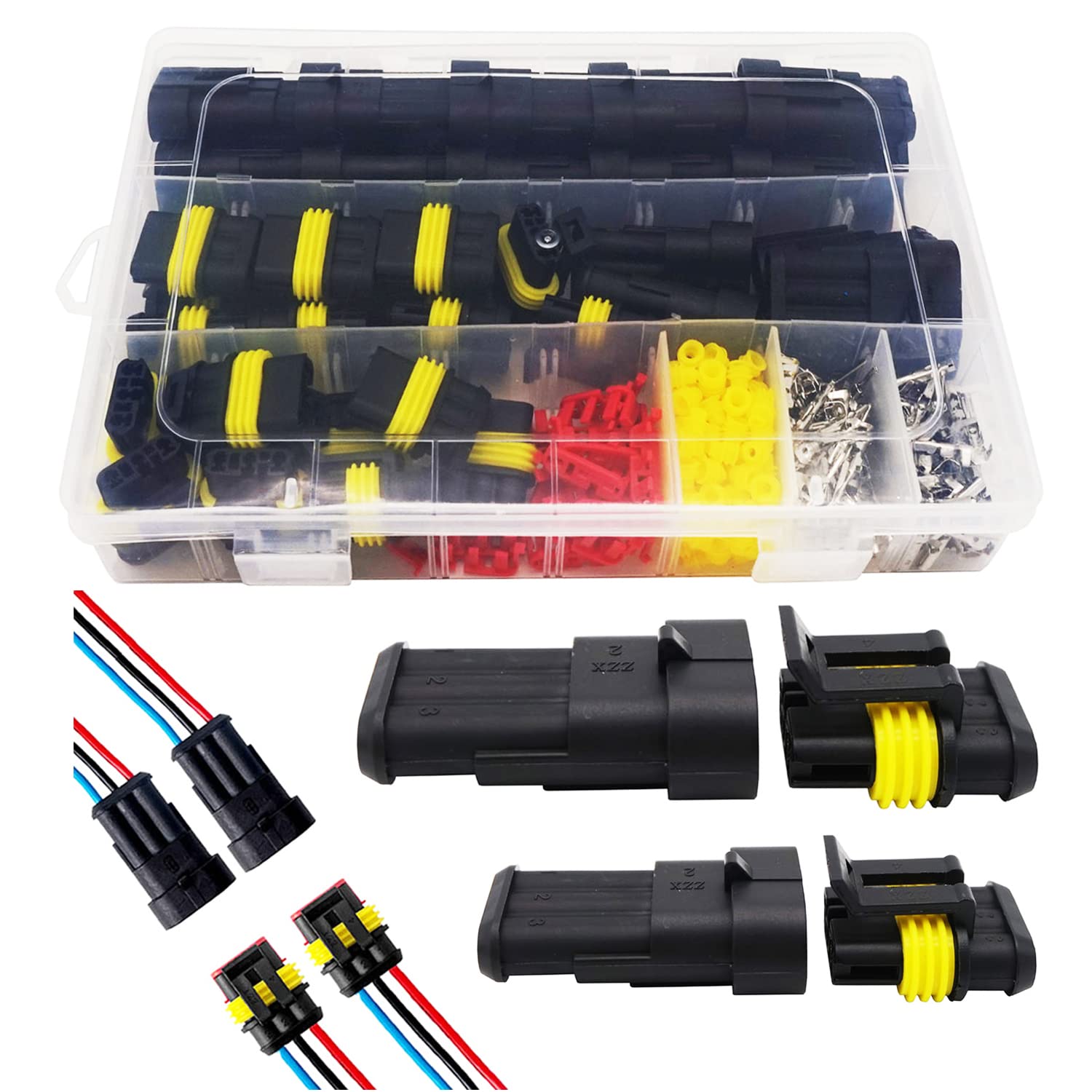 Twippo 20 Kits 3 Pin Connector Automotive Electrical Connectors Quick Connect 3 Pin Wire Connectors Waterproof Connector 3 Way W