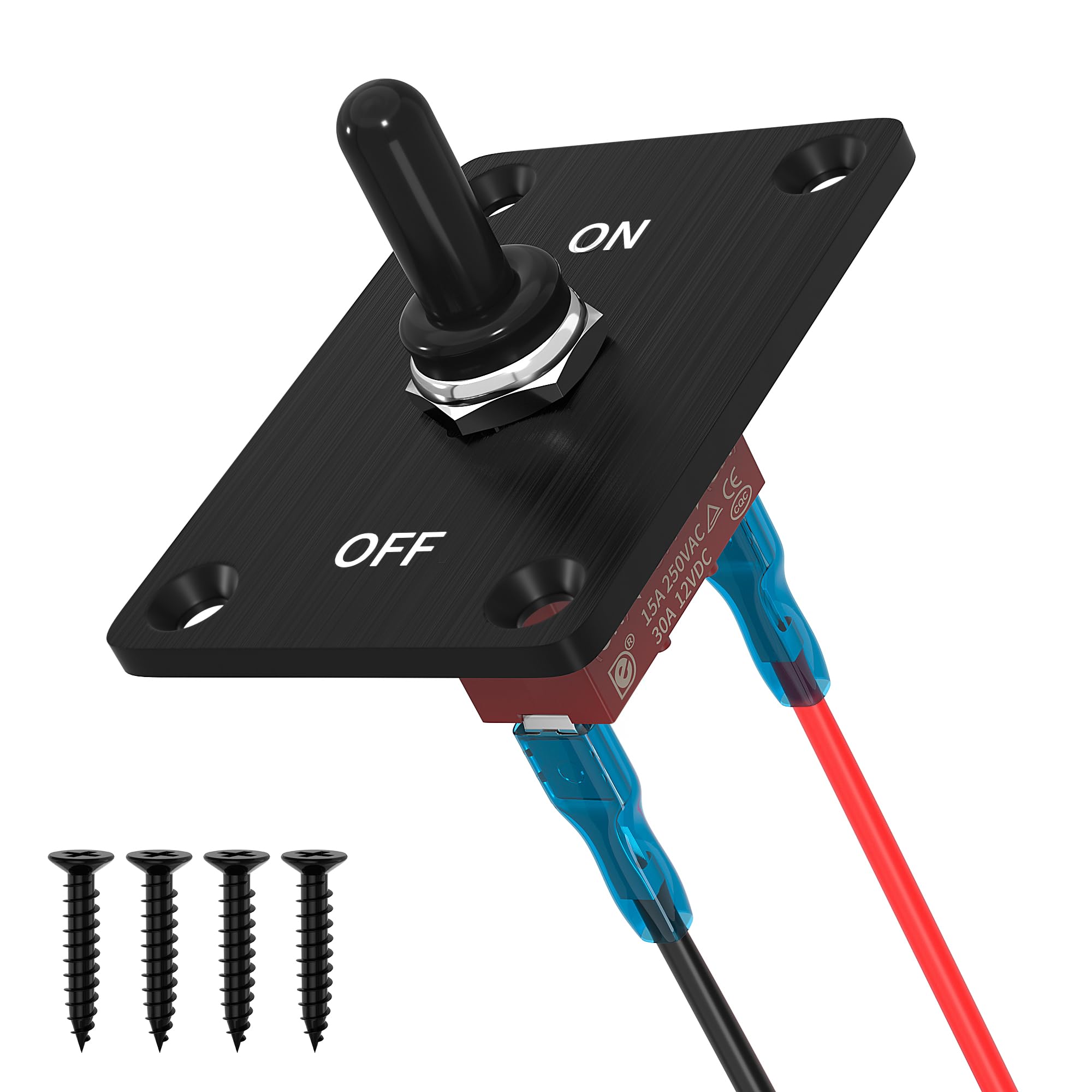 RVBOATPAT Heavy Duty Waterproof Toggle Switch 12V DC 30A 2 Pin SPST ON/Off Toggle Switch with Mounting Panel for Marine Boat Aut