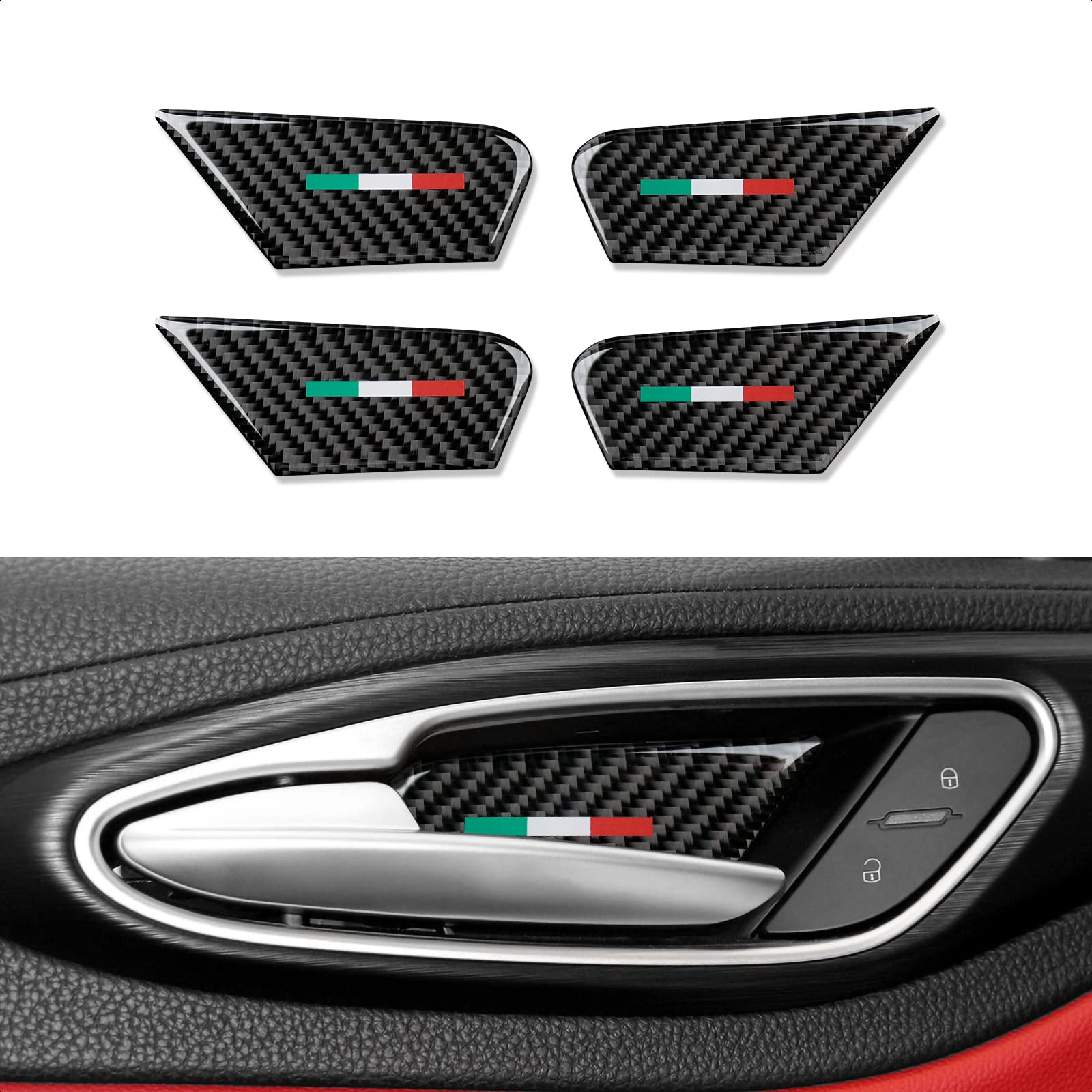 4Pcs Car Inner Door Bowl Cover Trim Carbon Fiber Sticker Decal Fits For Alfa Romeo Giulia Stelvio Tonale 2016 2017 2018 2019 202