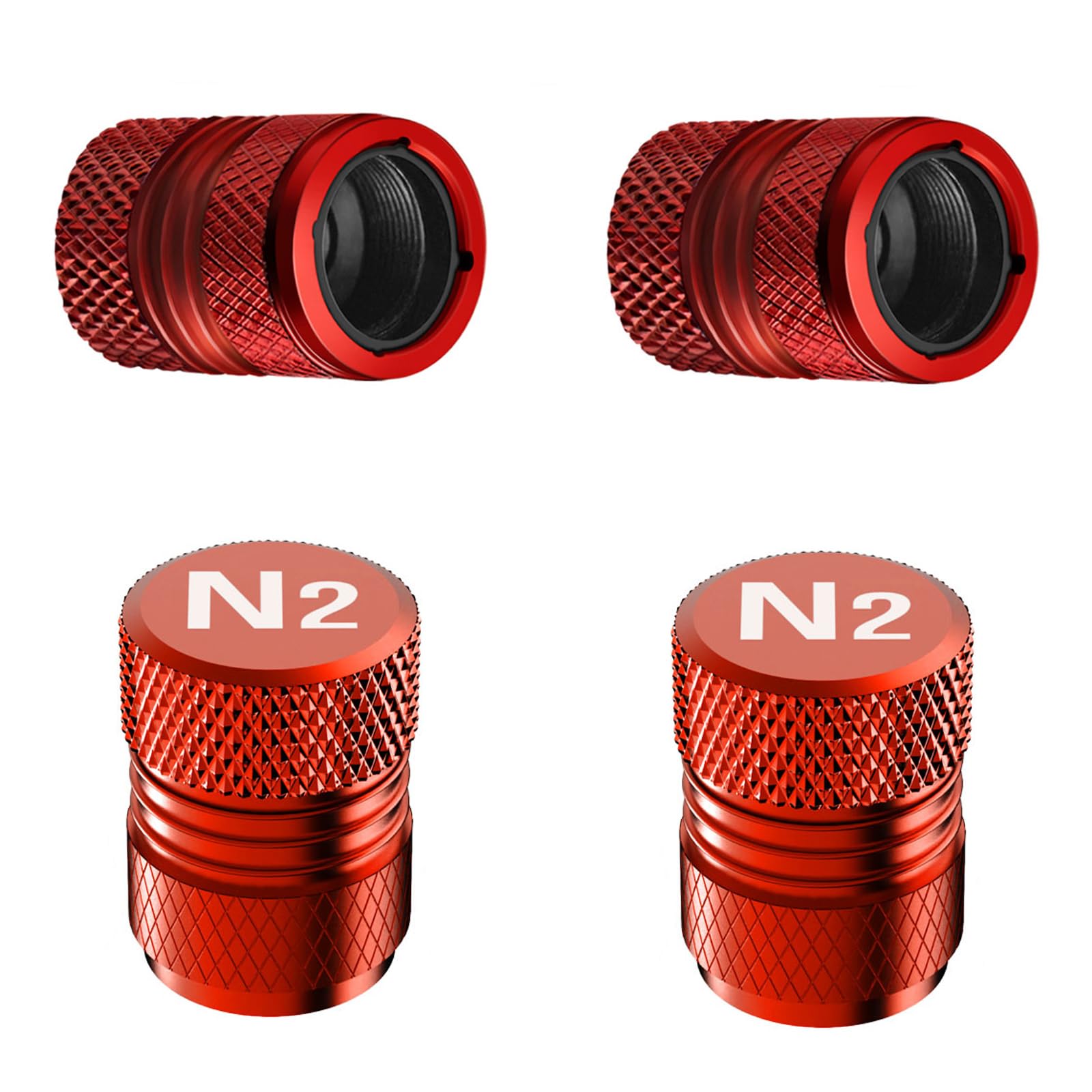 Tire Valve Stem Caps - 4 Pack Anti-Corrosion Premium Anodized Alloy Tyre Air Valve Caps N2 Nitrogen For Car Suv Bike Red